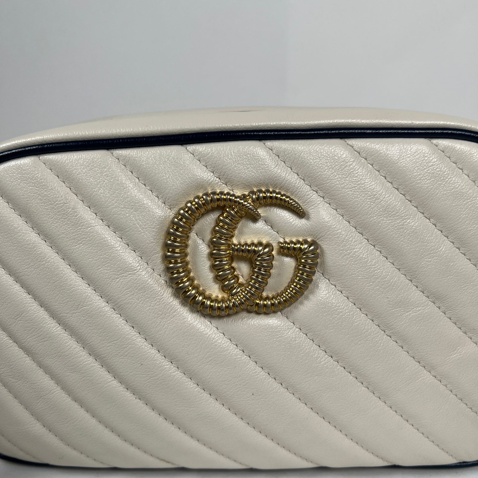 Gucci White Calfskin Diagonal GG Marmont Small Shoulder Bag