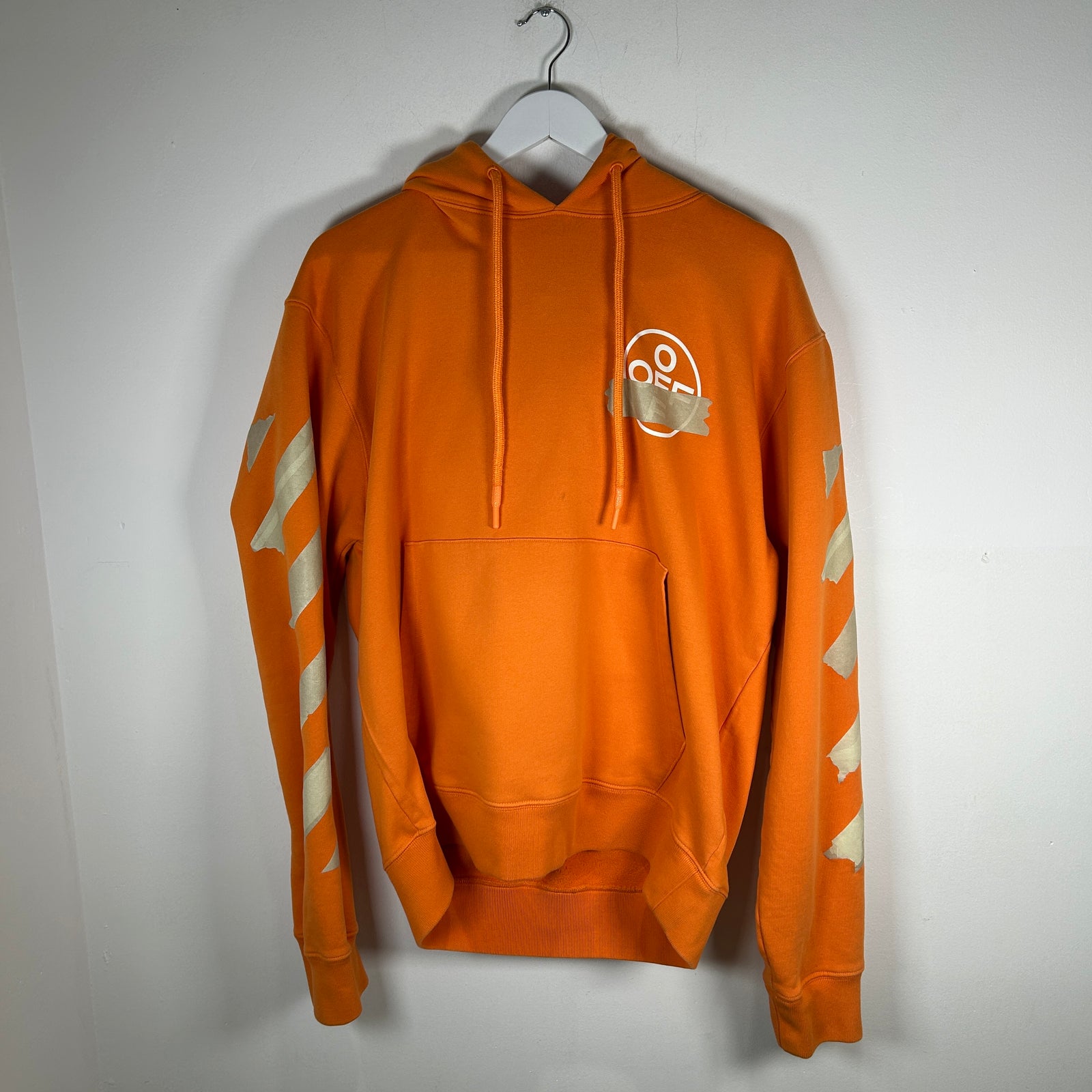 Off-White Orange 'Tape' Logo Hoodie Size XXL