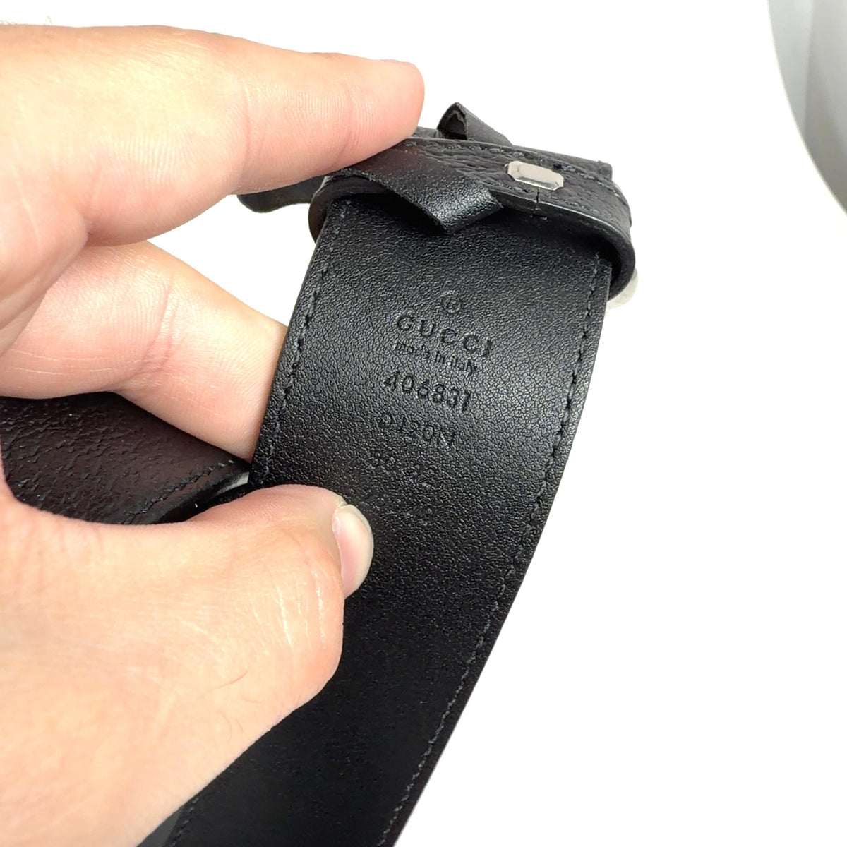 Gucci Gunmetal 'GG' Leather Belt