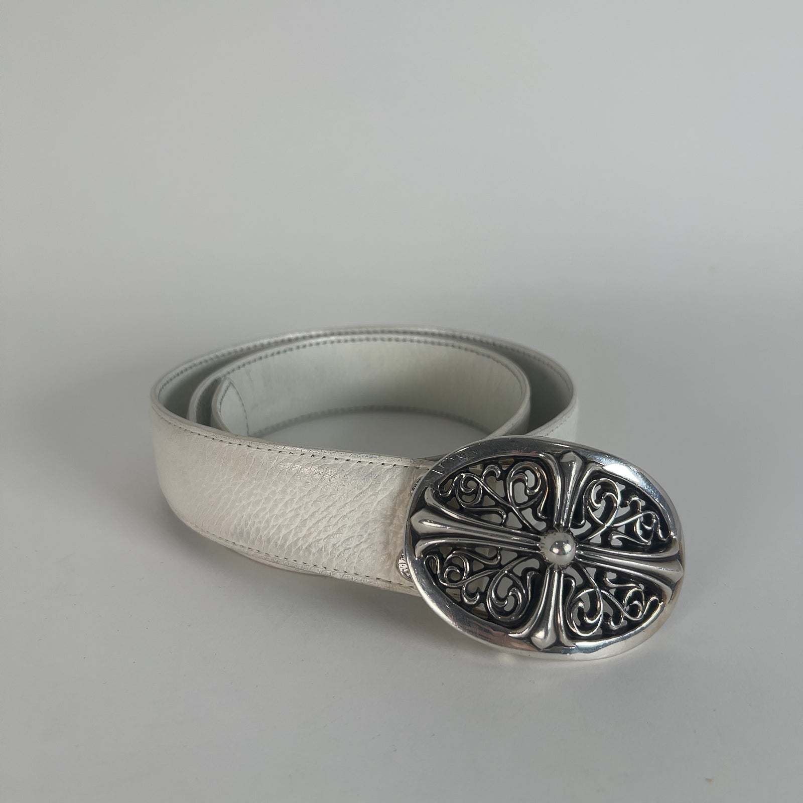 Chrome Hearts White 'Oval Cross' Belt Size 32