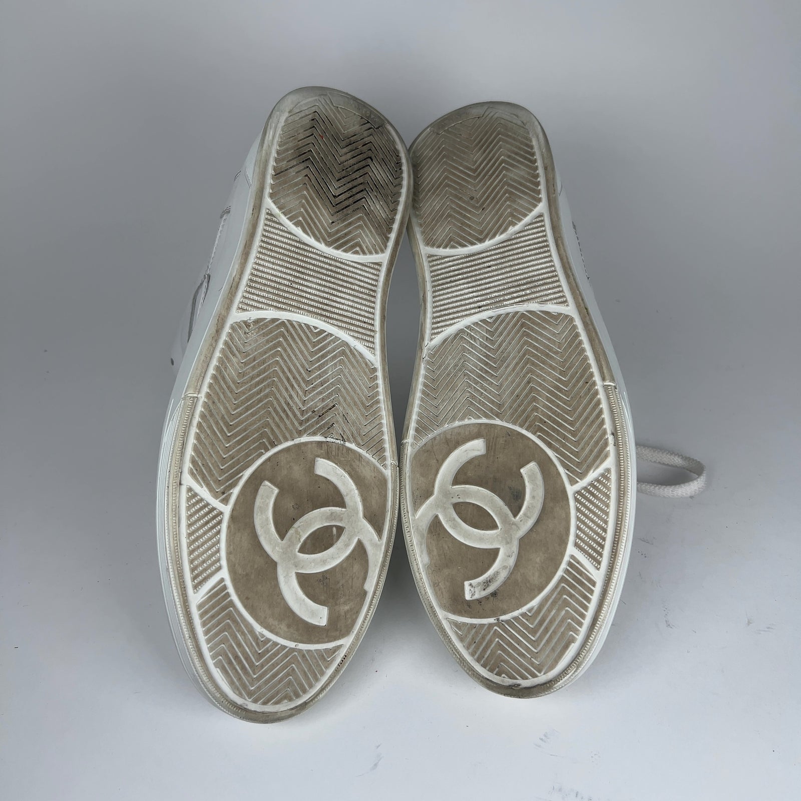 Chanel CC Triple White Hightop Sneakers