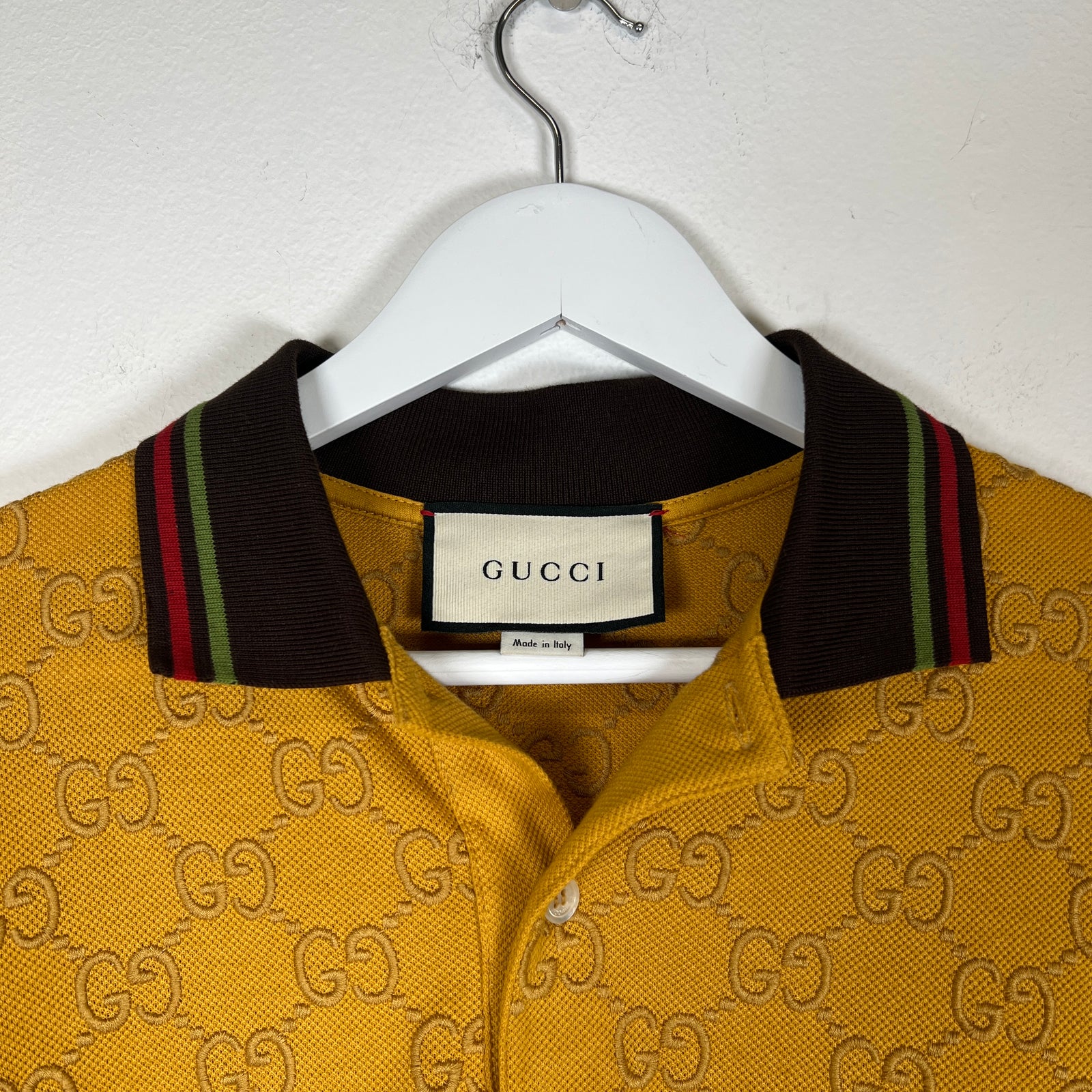 Gucci Yellow Embroidered GG Polo Size L