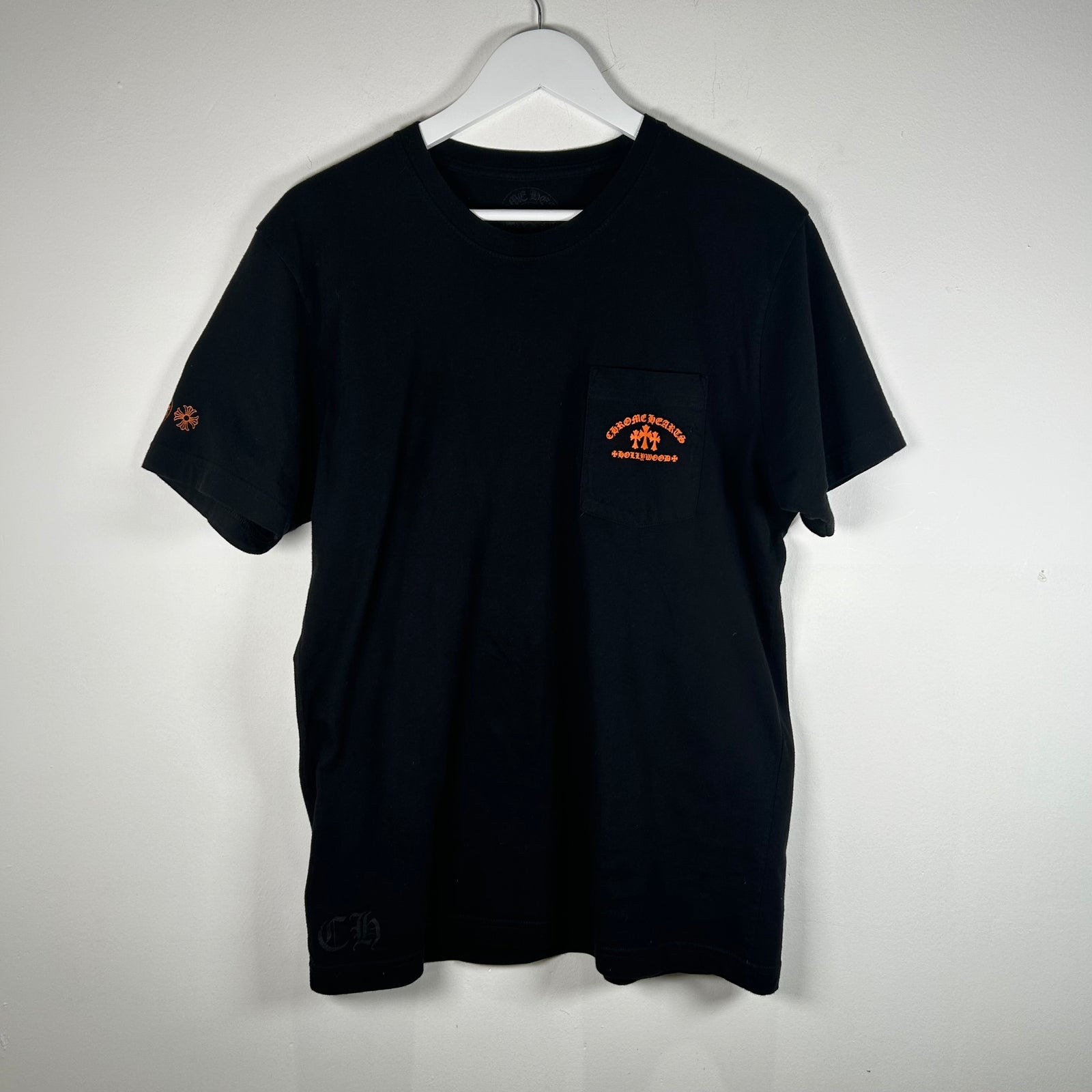 Chrome Hearts Black Orange Cemetery Logo T-Shirt Size Large