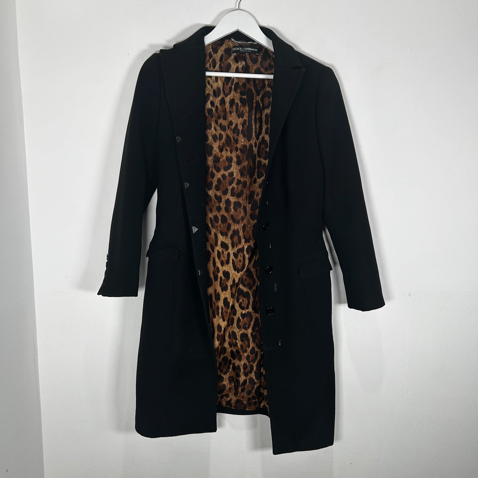 Dolce & Gabanna Black Cheetah Lined Trench Coat Size S