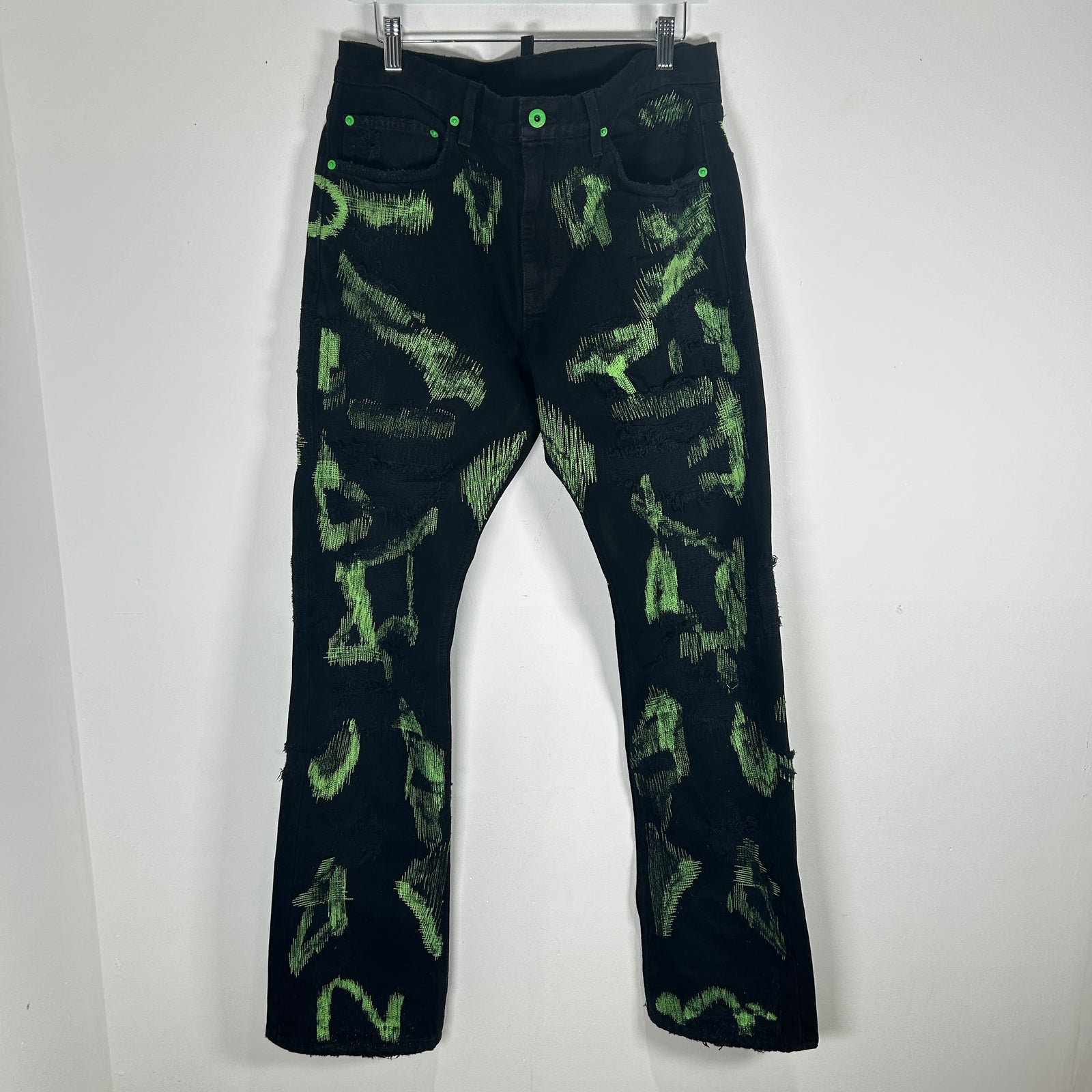 Endless Black/Neon Green Embroidered Denim Jeans Size 32
