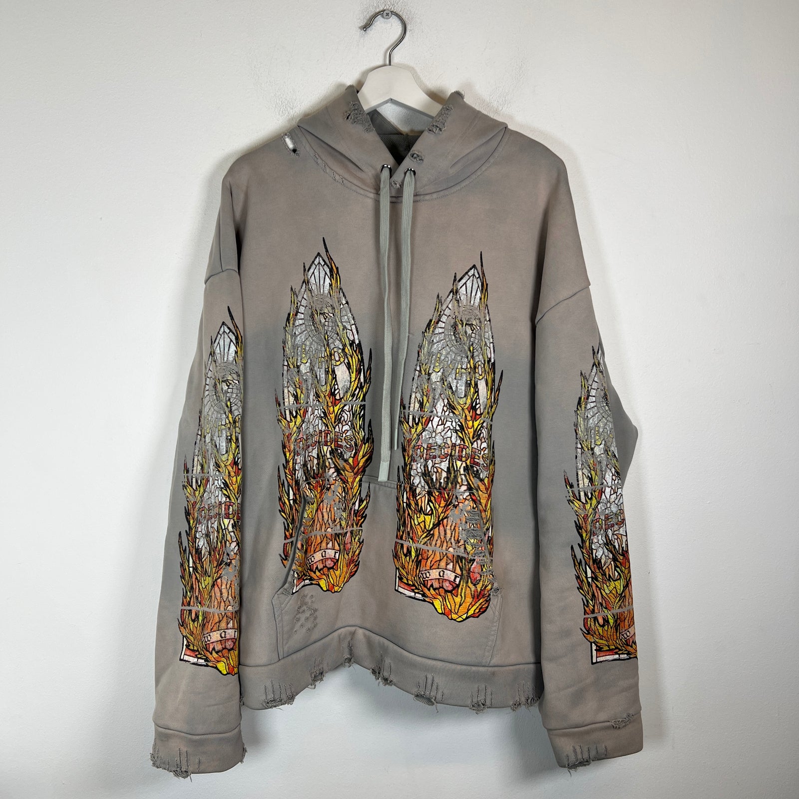 Who Decides War Grey Faded Glass Distressed Hoodie Size L