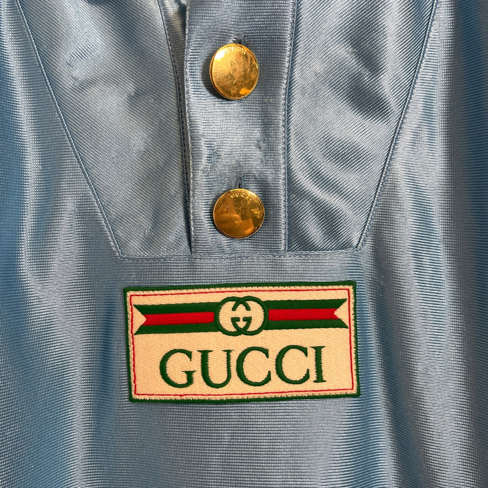 Gucci Shiny Jersey Web Blue Pullover Size S