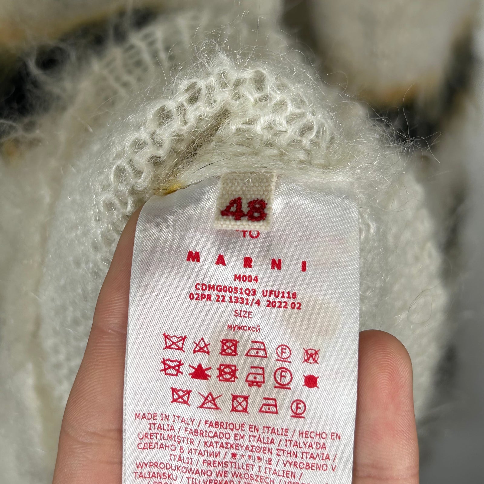 Marni White Striped Mohair Button-Up Cardigan Sweater Size L