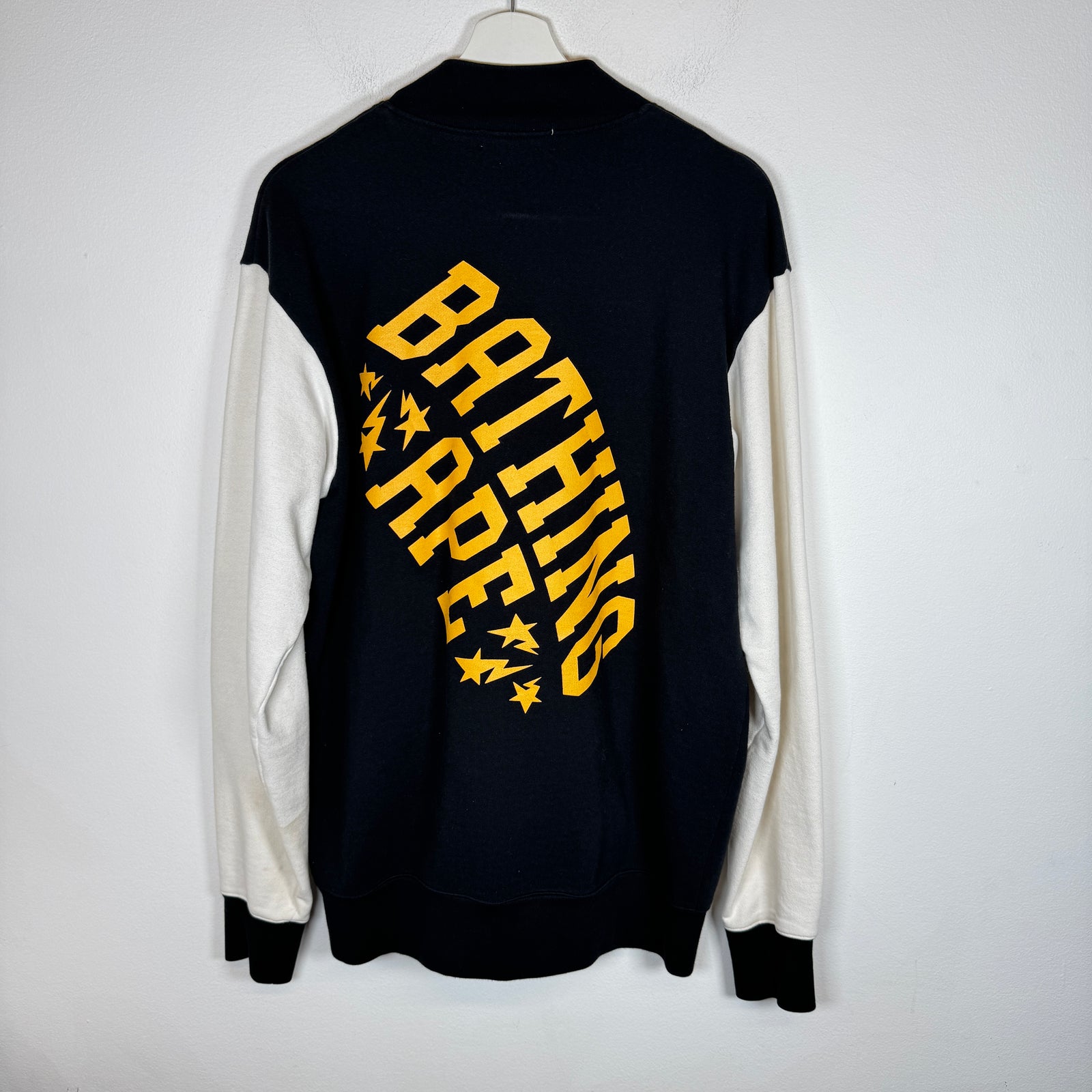 A Bathing Ape Black/Yellow Sweat Varsity Jacket Size XL