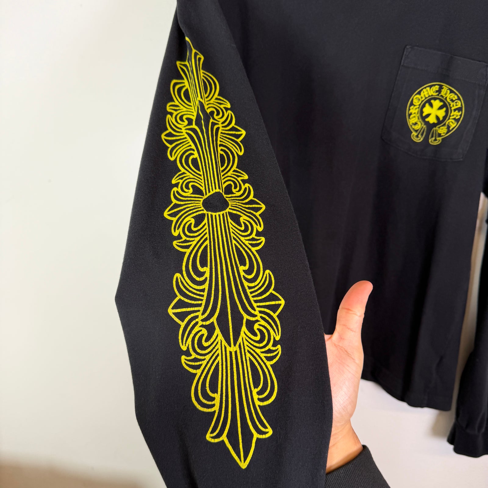 Chrome Hearts Black/Yellow Made In Hollywood Long-Sleeve Shirt Size M