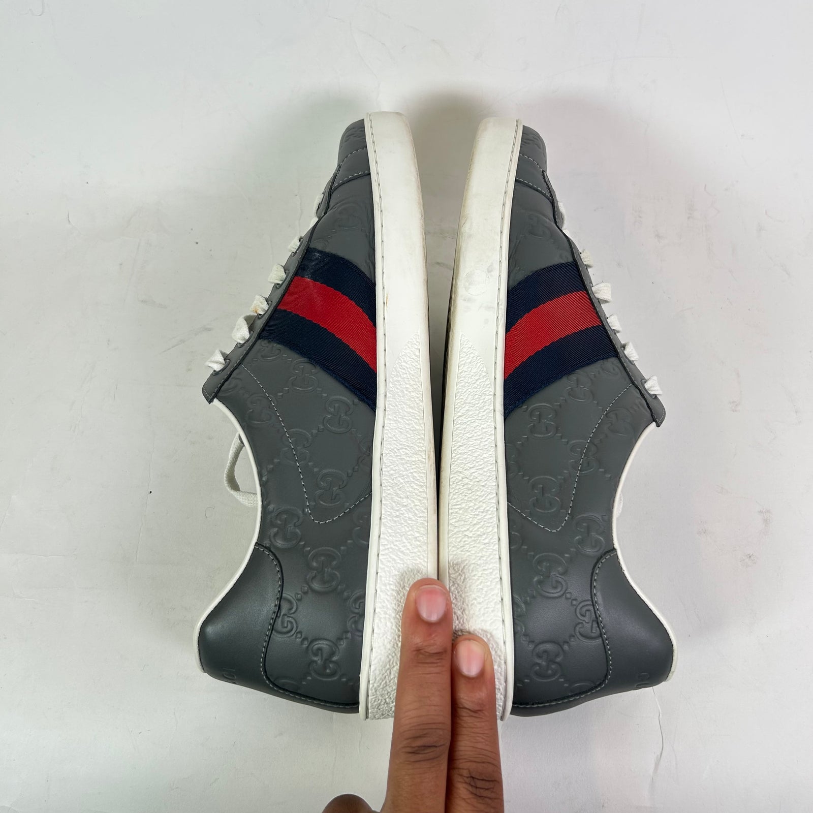 Gucci Grey Embossed Web Ace Sneaker Size 11