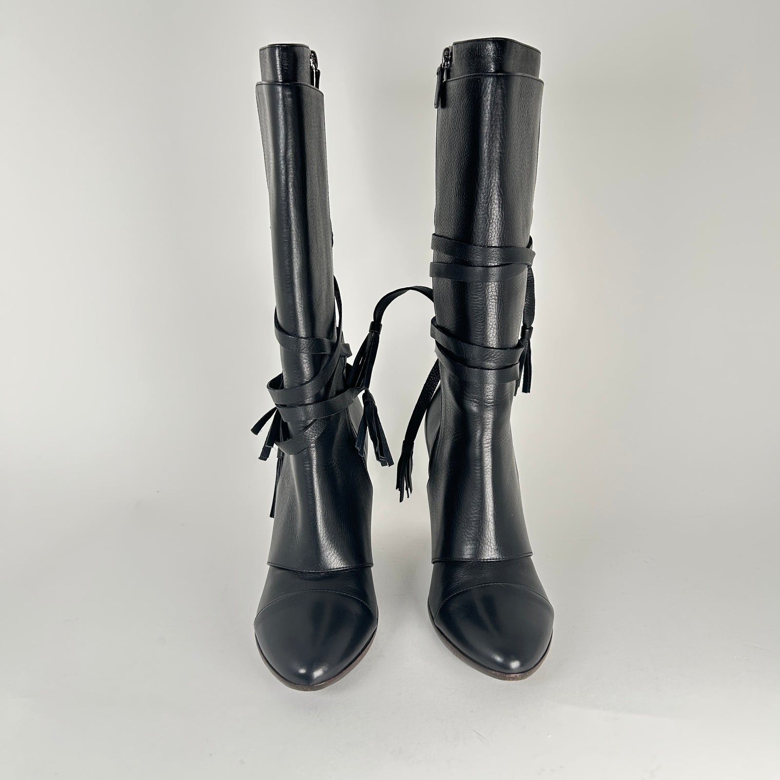 Chanel Black Leather Tassel Boots Size 39
