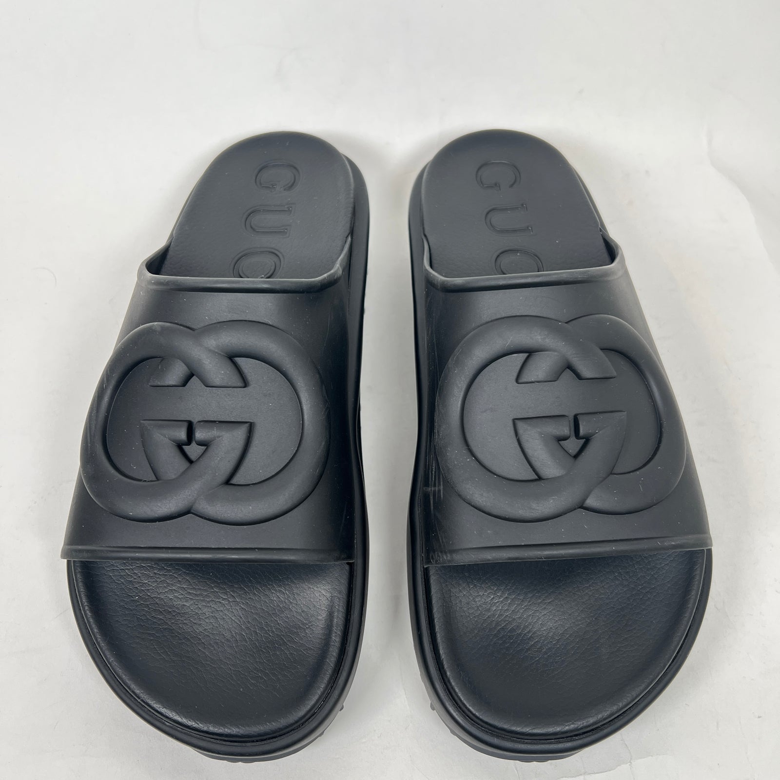 Gucci Black Interlocking G Platform Sandals Size GG 12