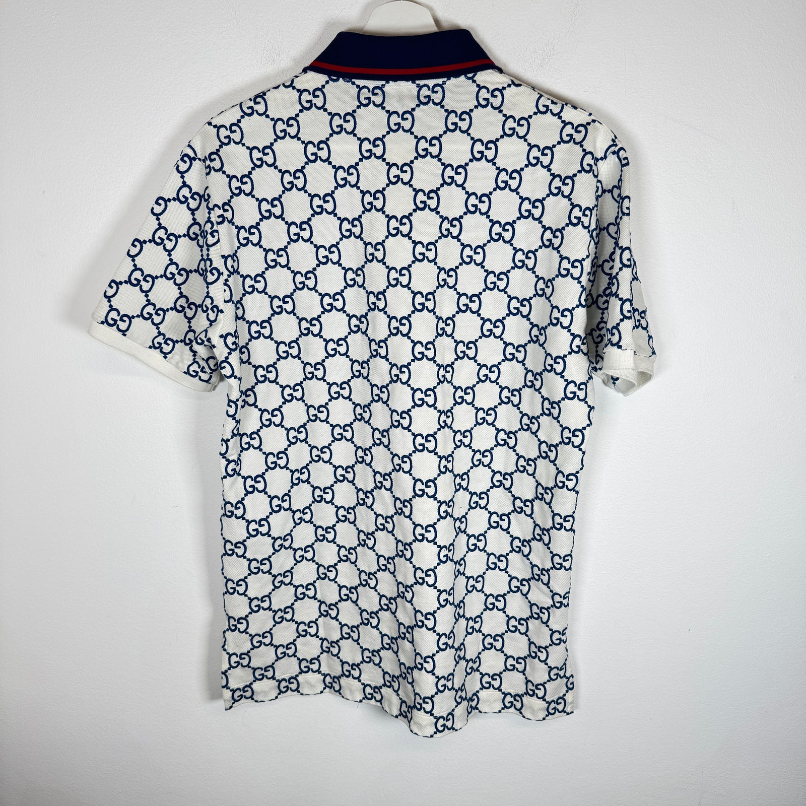 Gucci Cream/Blue Embroidered GG Polo Size XS