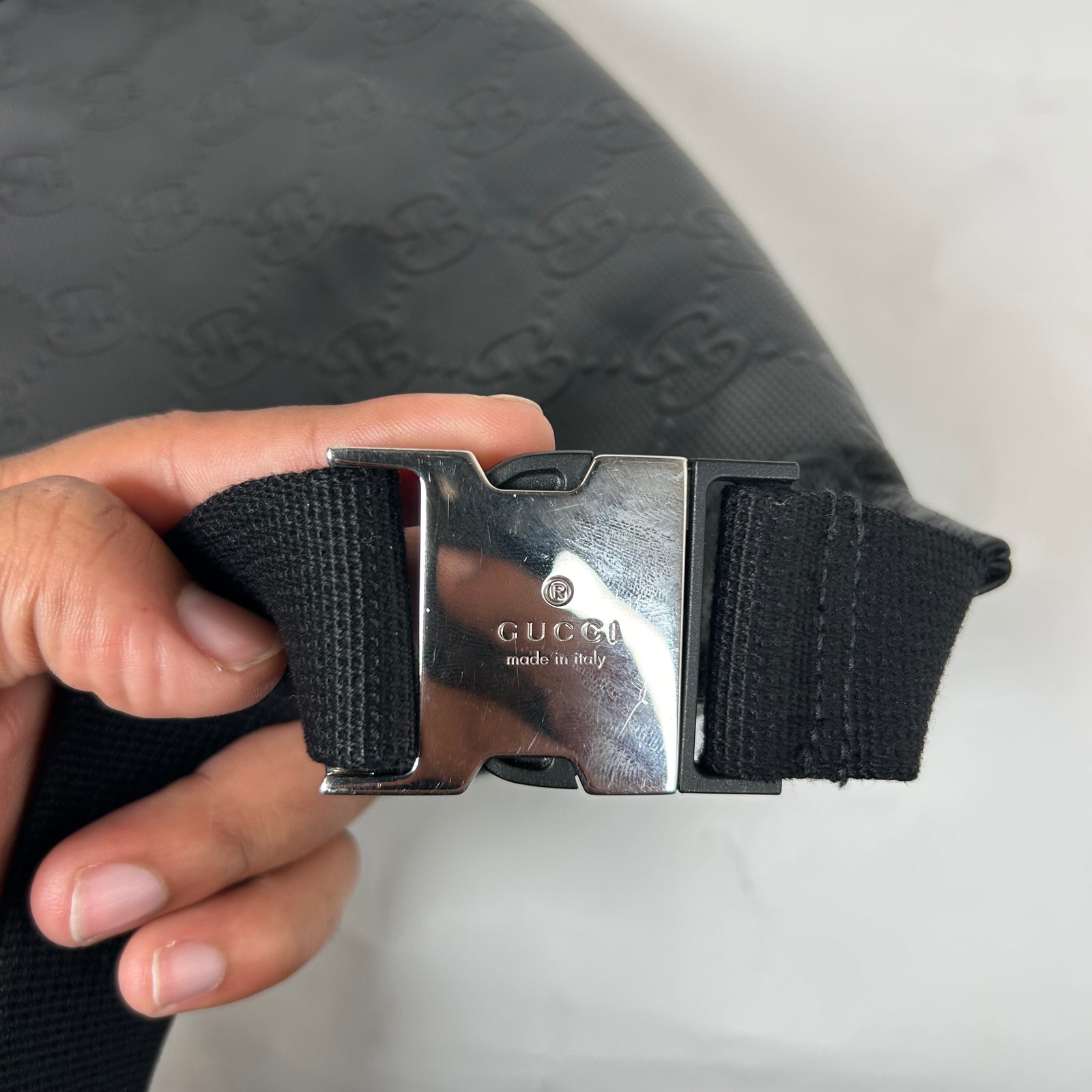 Gucci Black Jumbo GG Embossed Leather Belt Bag