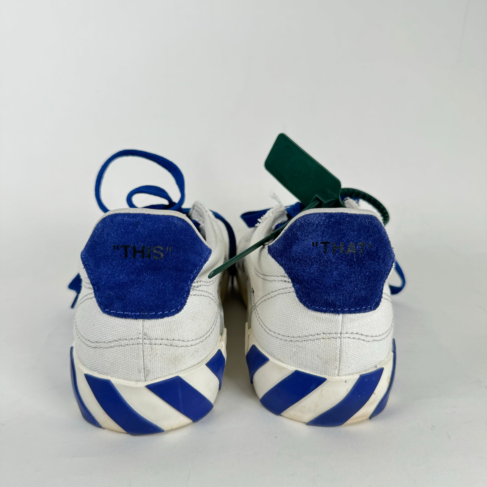 Off-White White/Royal Blue Vulcanized Canvas Low Top Sneaker Size 37