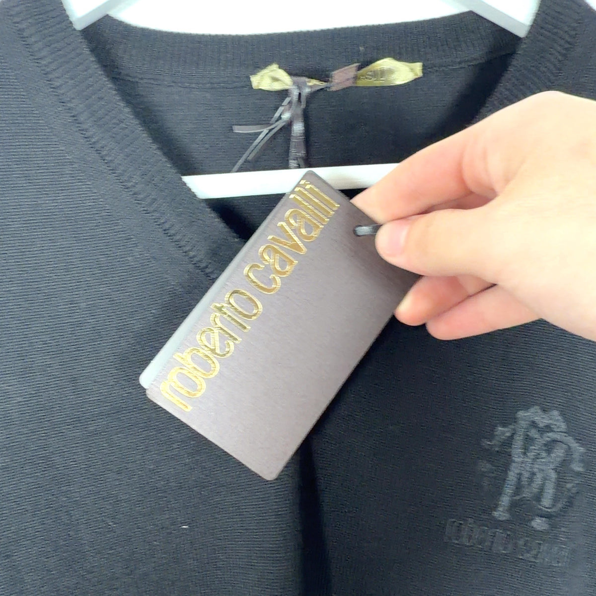 Robert Cavalli Embroidered Logo V-Neck Sweater