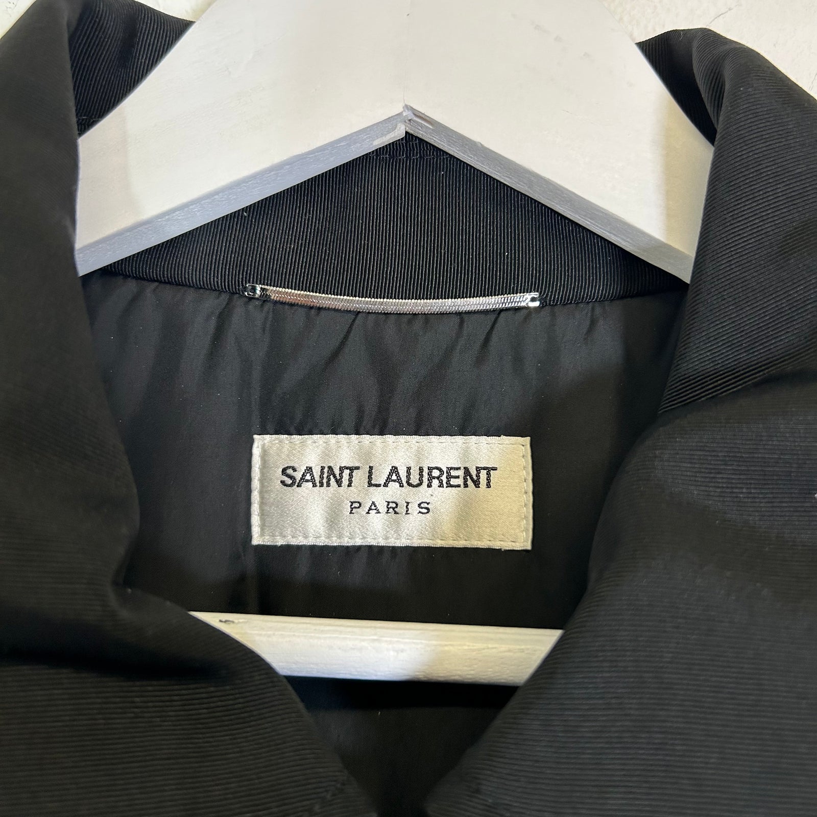 Saint Laurent Black Taffeta Silk Bomber Jacket Size 48
