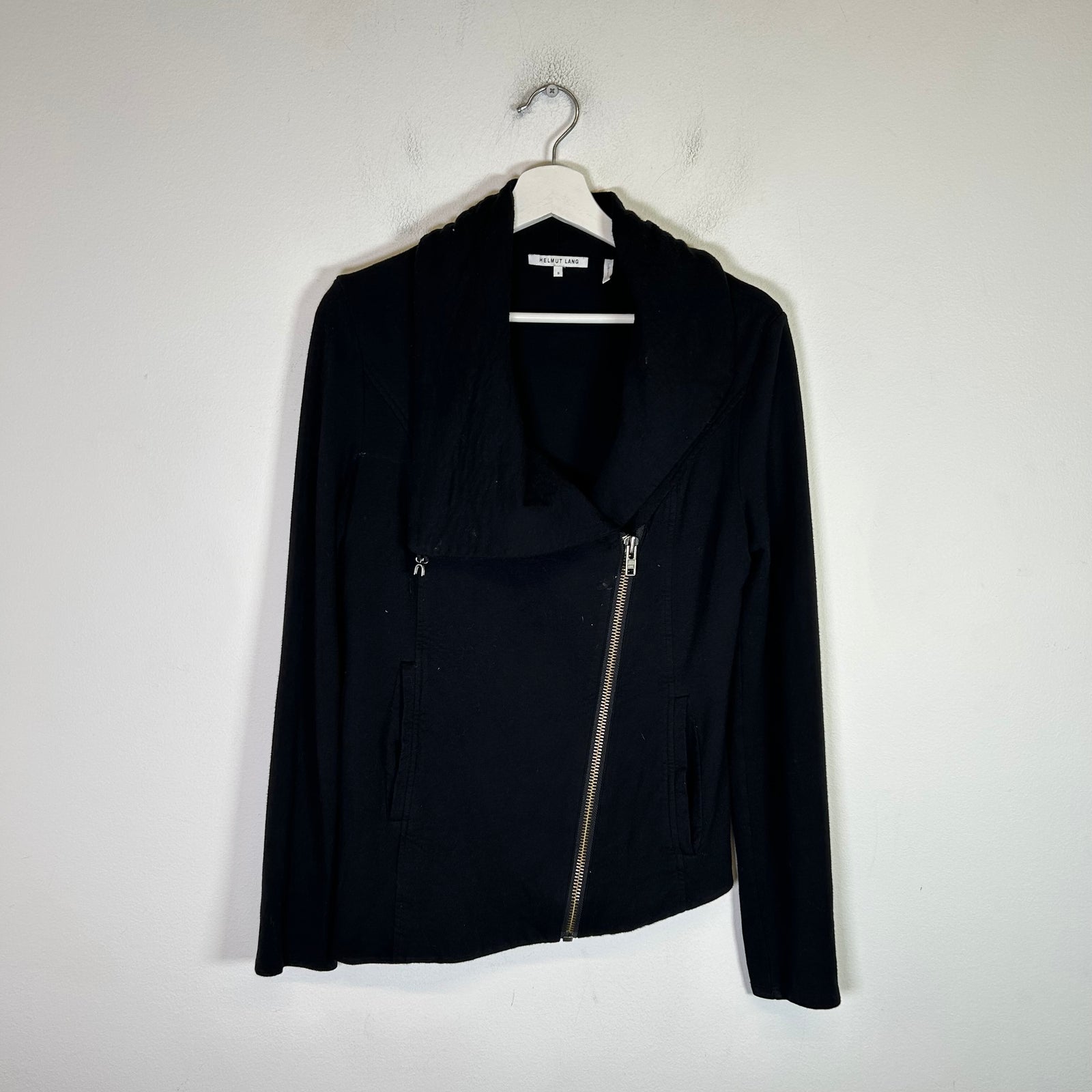 Helmut Lang Black Asymmetrical Zip-Up Hoodie Size S