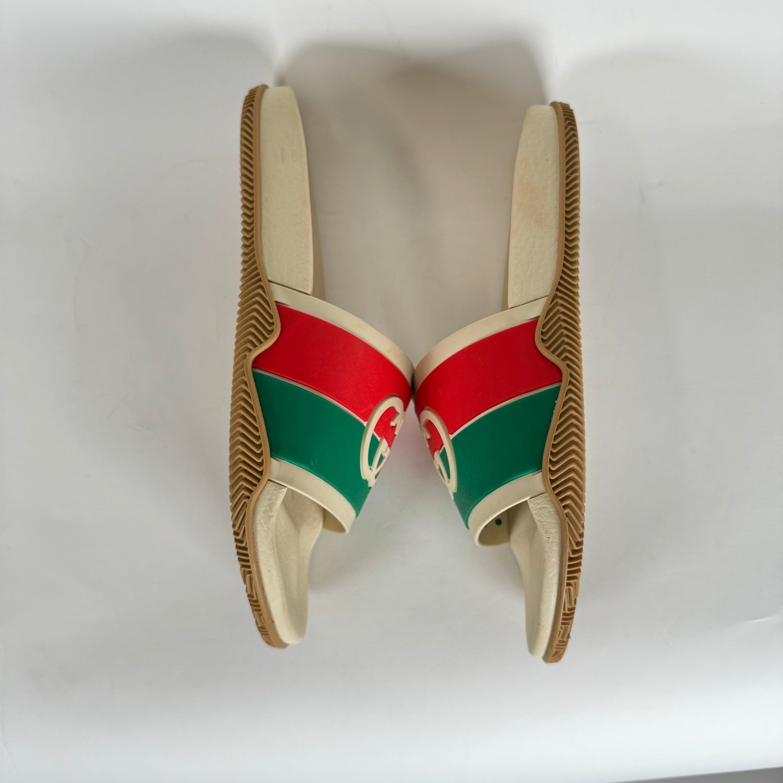 Gucci Beige Interlocking GG Stripe Slides Size 39