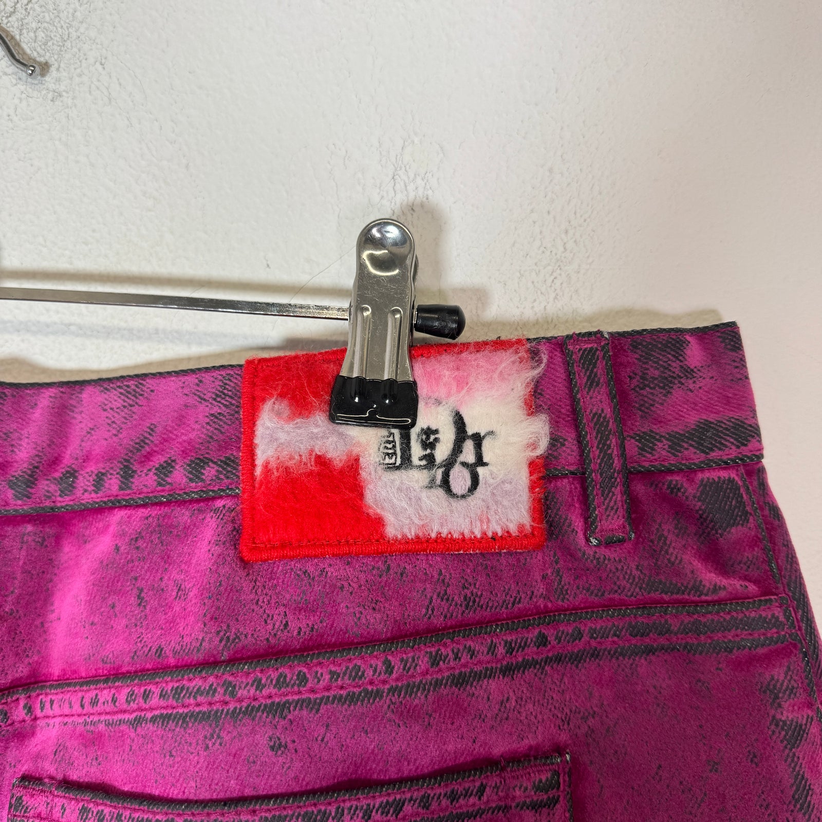 Dior x ERL Fuschia Velvet Flocked Denim Shorts