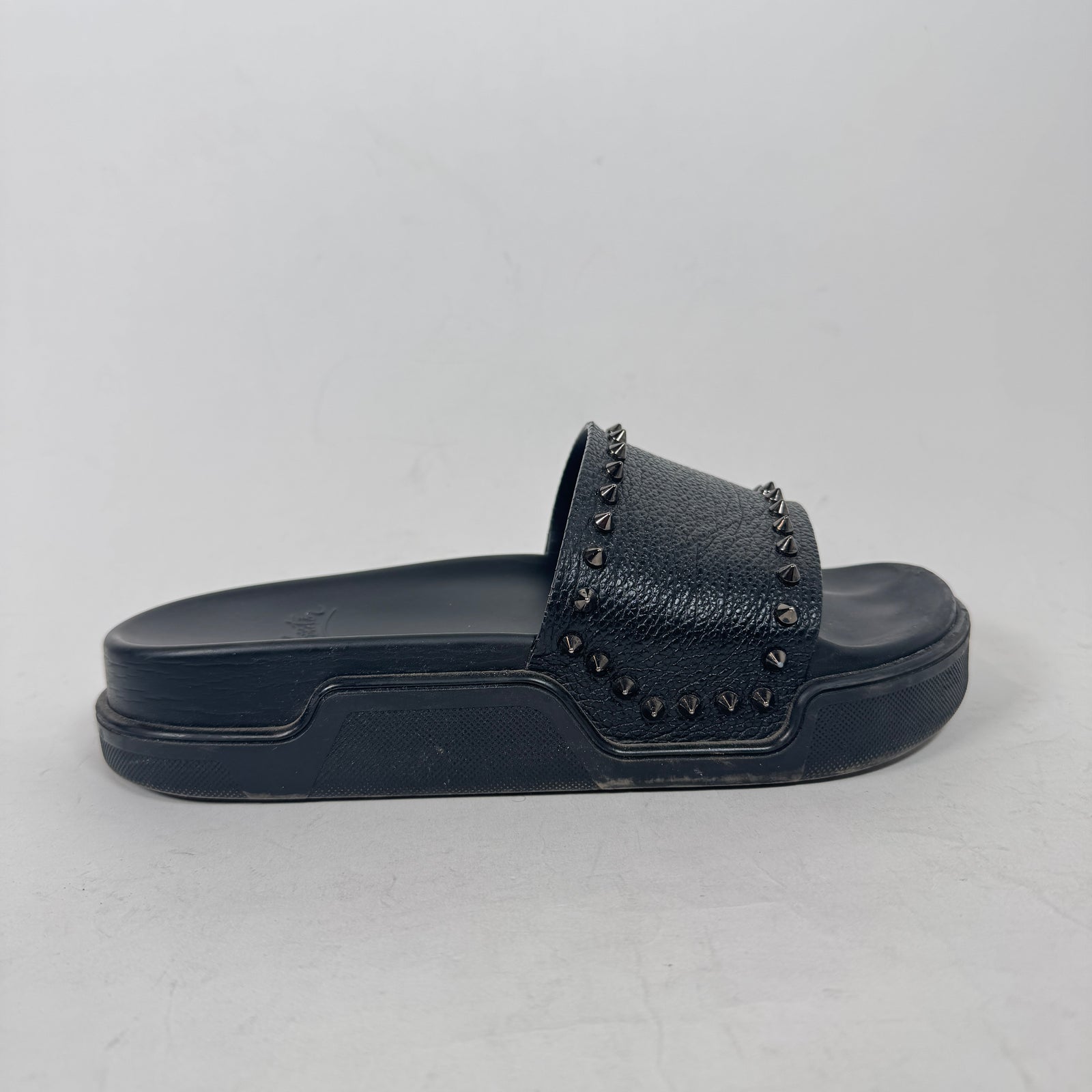 Christian Louboutin Black Leather Studded Slides Size 41