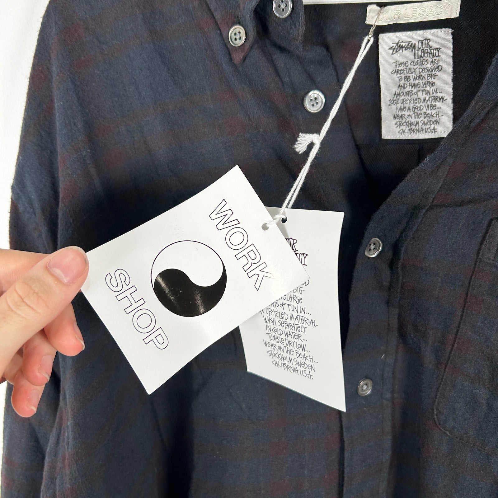 Our Legacy x Stussy Navy 'Workshop' Plaid Flannel Size L
