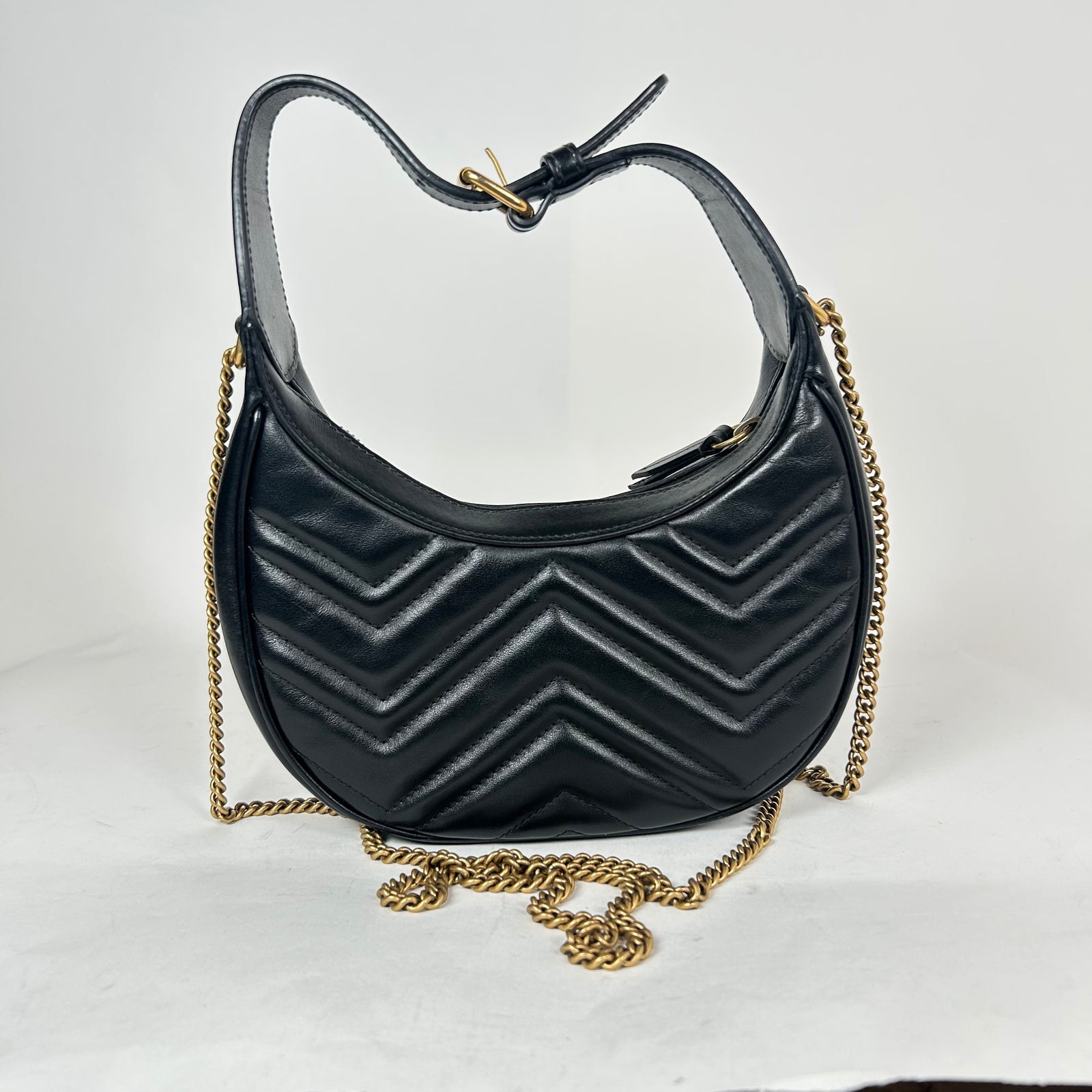Gucci Black GG Marmont Mini Half Moon Hobo Bag