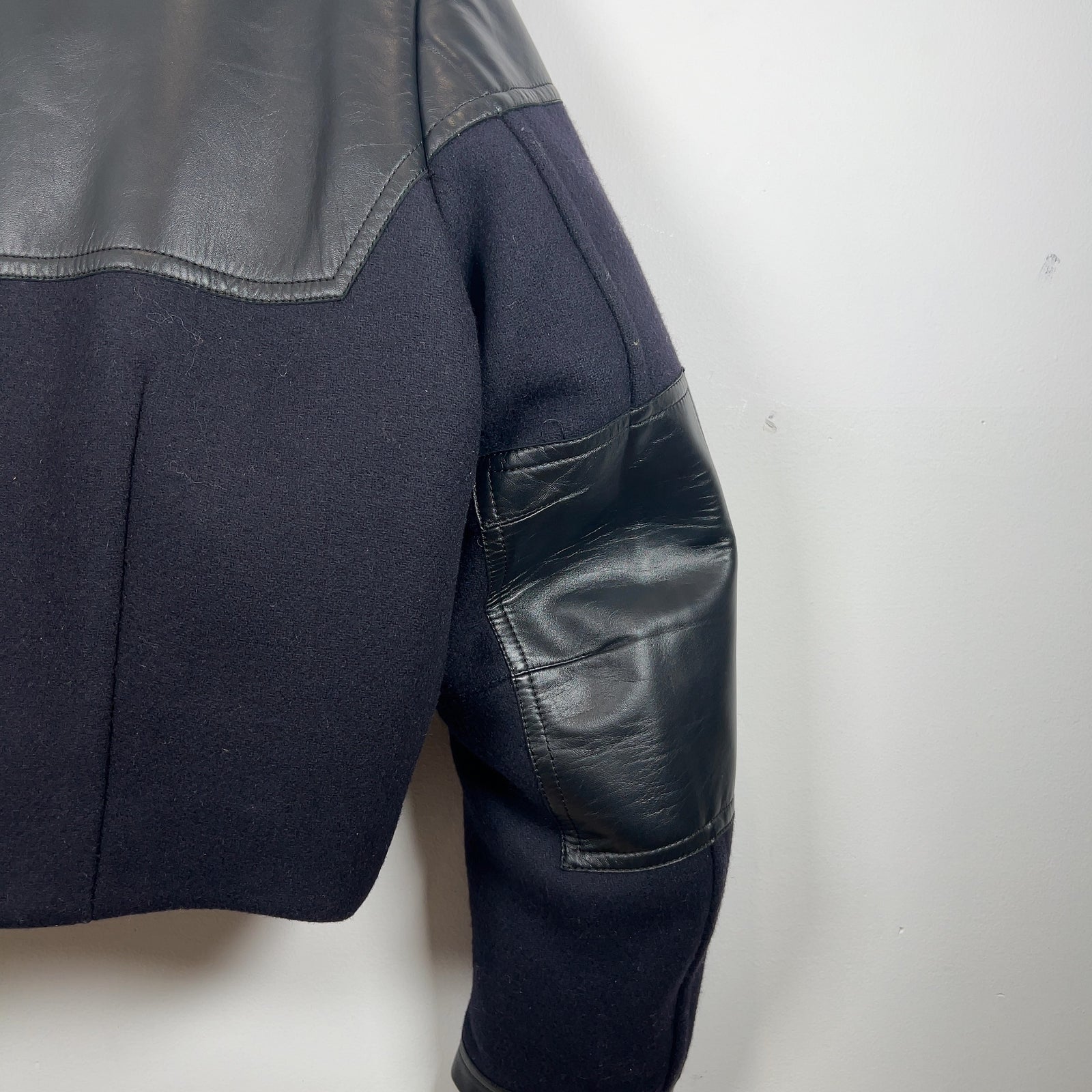Prada Paneled Wool Down Lined Cropped Bomber Jacket