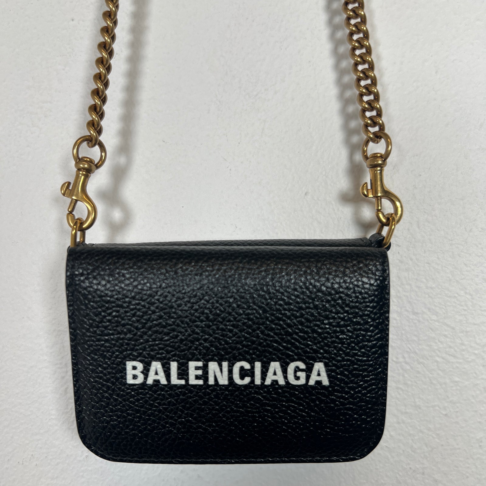 Balenciaga Black Leather Mini Wallet On Chain