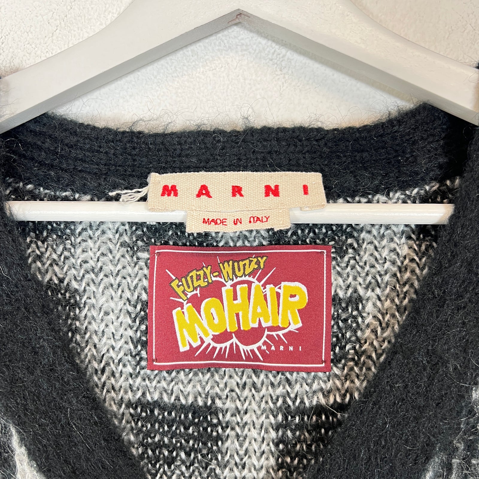 Marni Checkered Mohair Cardigan Sweater Size M