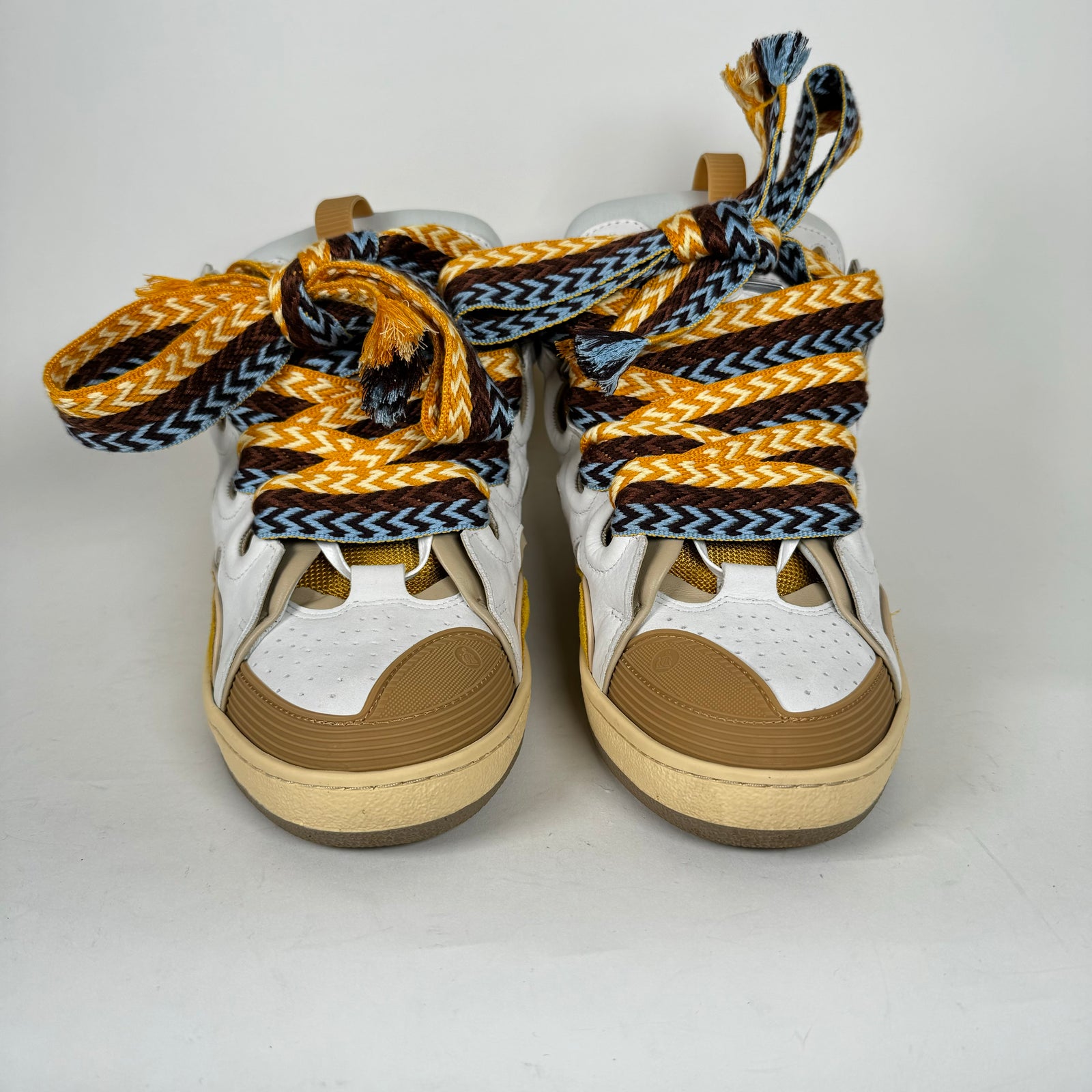 Lanvin White/Yellow Curb Sneakers Size 44