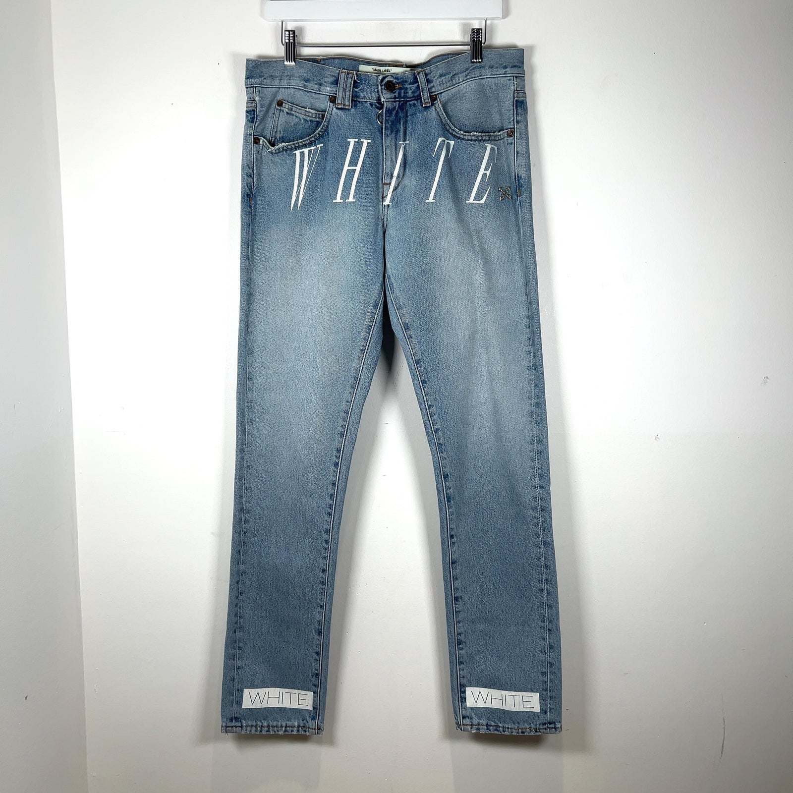 Off-White Striped Net Logo Jeans