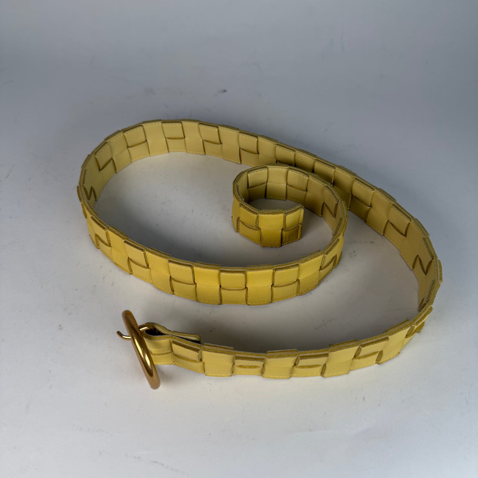 Bottega Veneta Yellow Leather Braided Belt Size 34