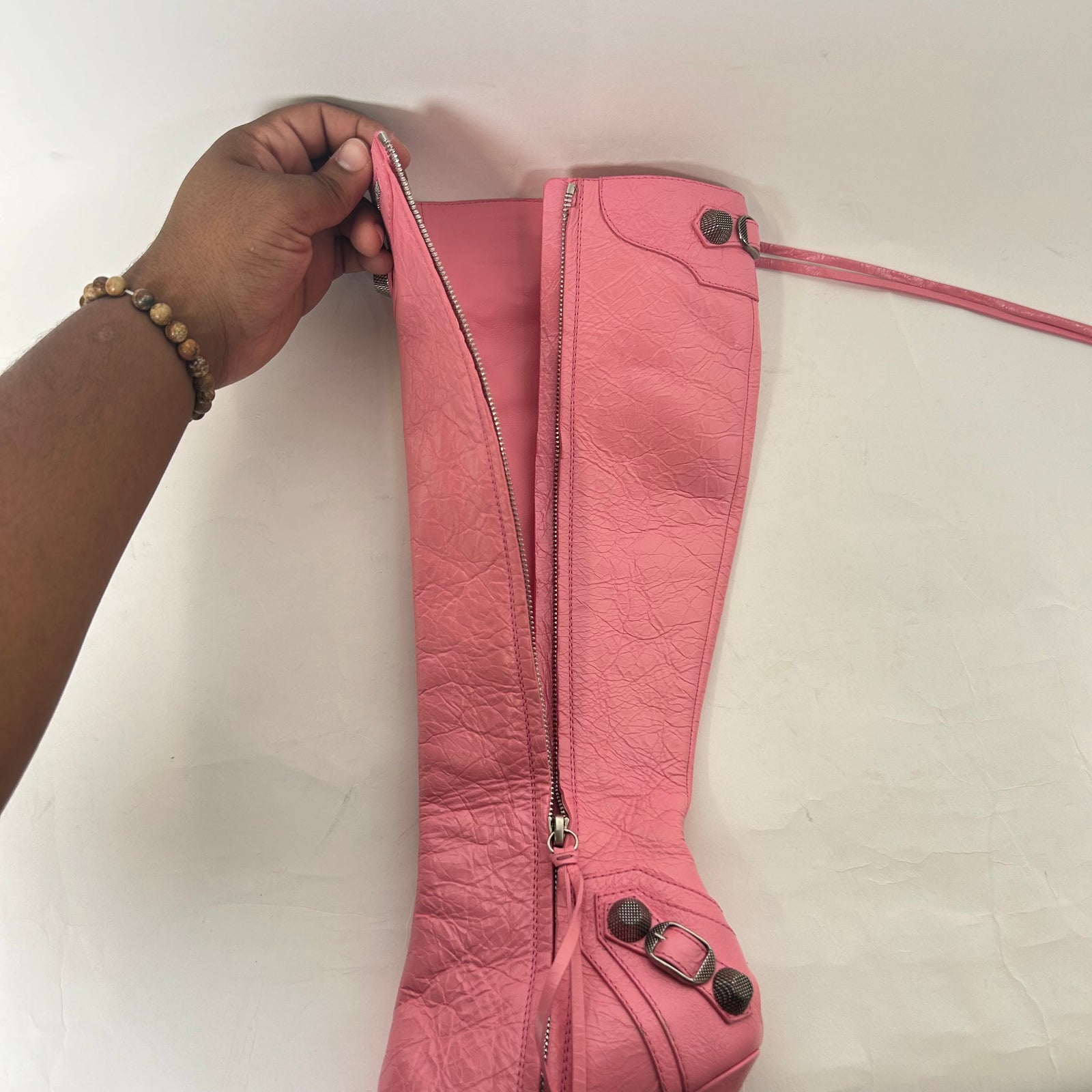 Balenciaga Pink Leather Cagole Knee High Heel Size 37