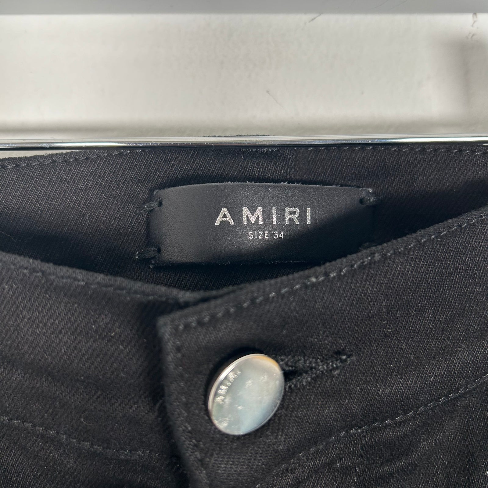 Amiri MX1 Black Leather Patch Jeans Size 34