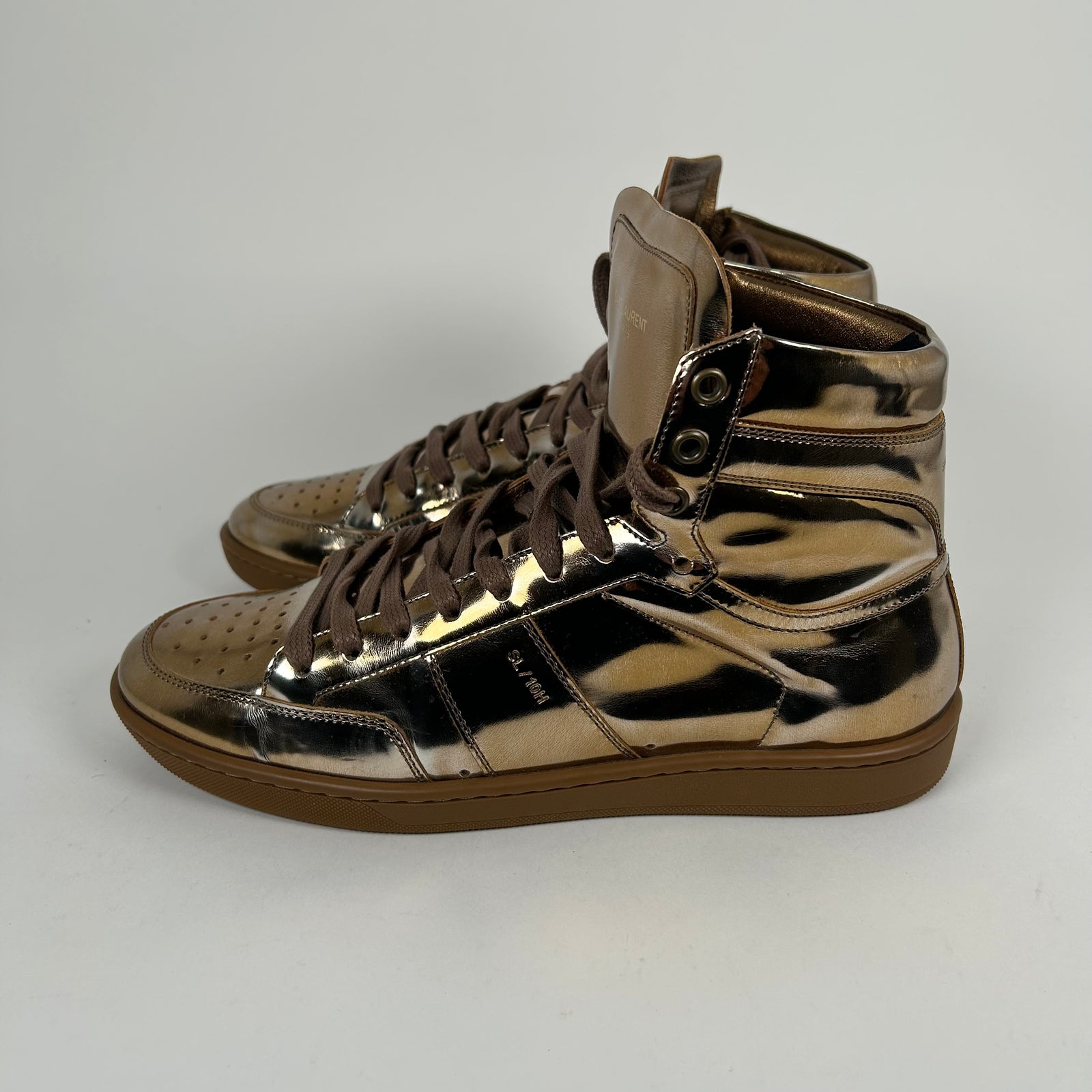 Saint Laurent SL/10H Court Bronze Shiny High Tops Size 41