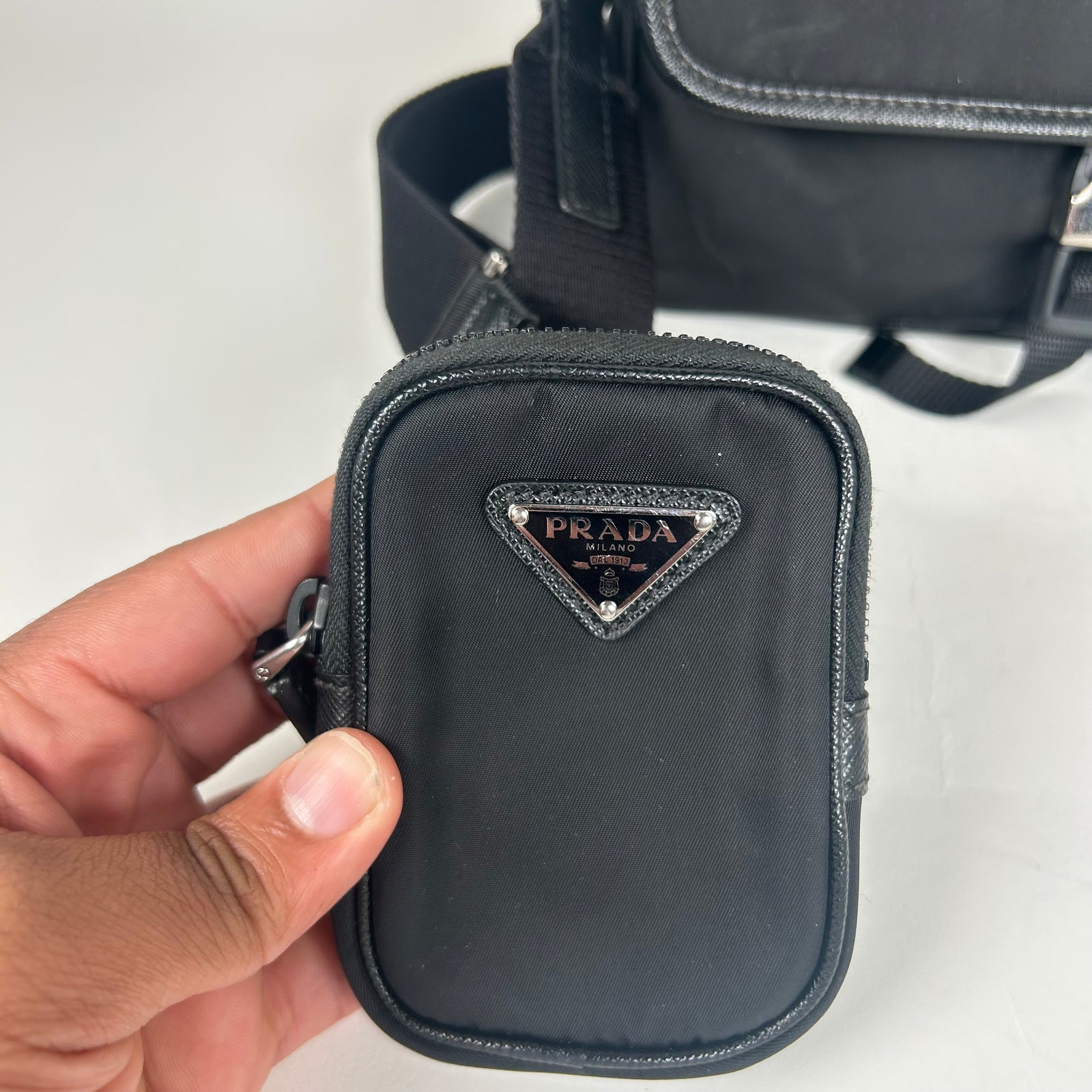 Prada Black Re-Nylon Saffiano Trim Crossbody Bag