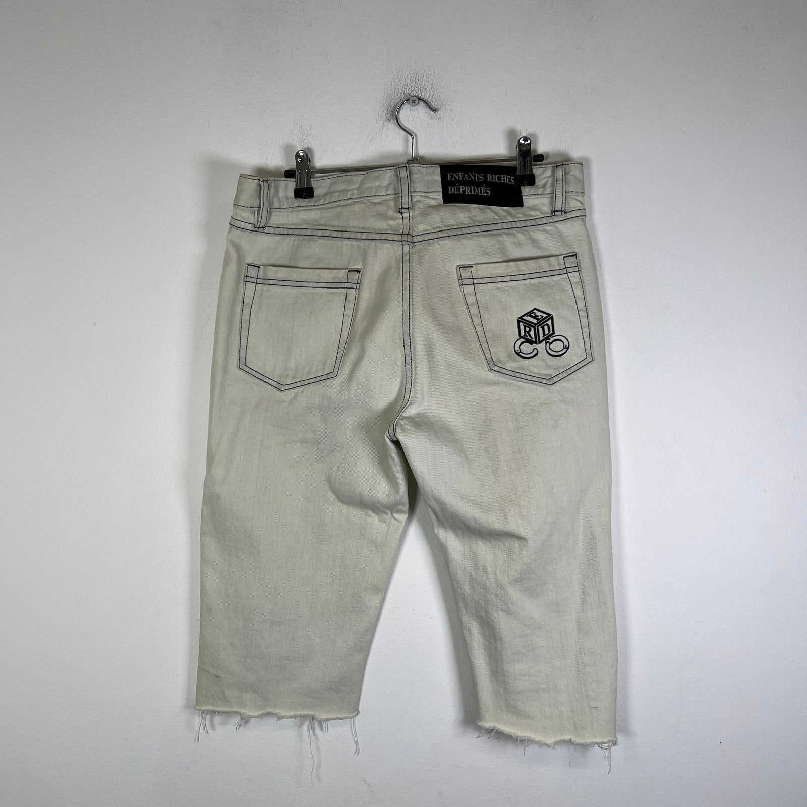 Enfants Riches Deprimes White Patch Denim Cut-Off Shorts Size 31