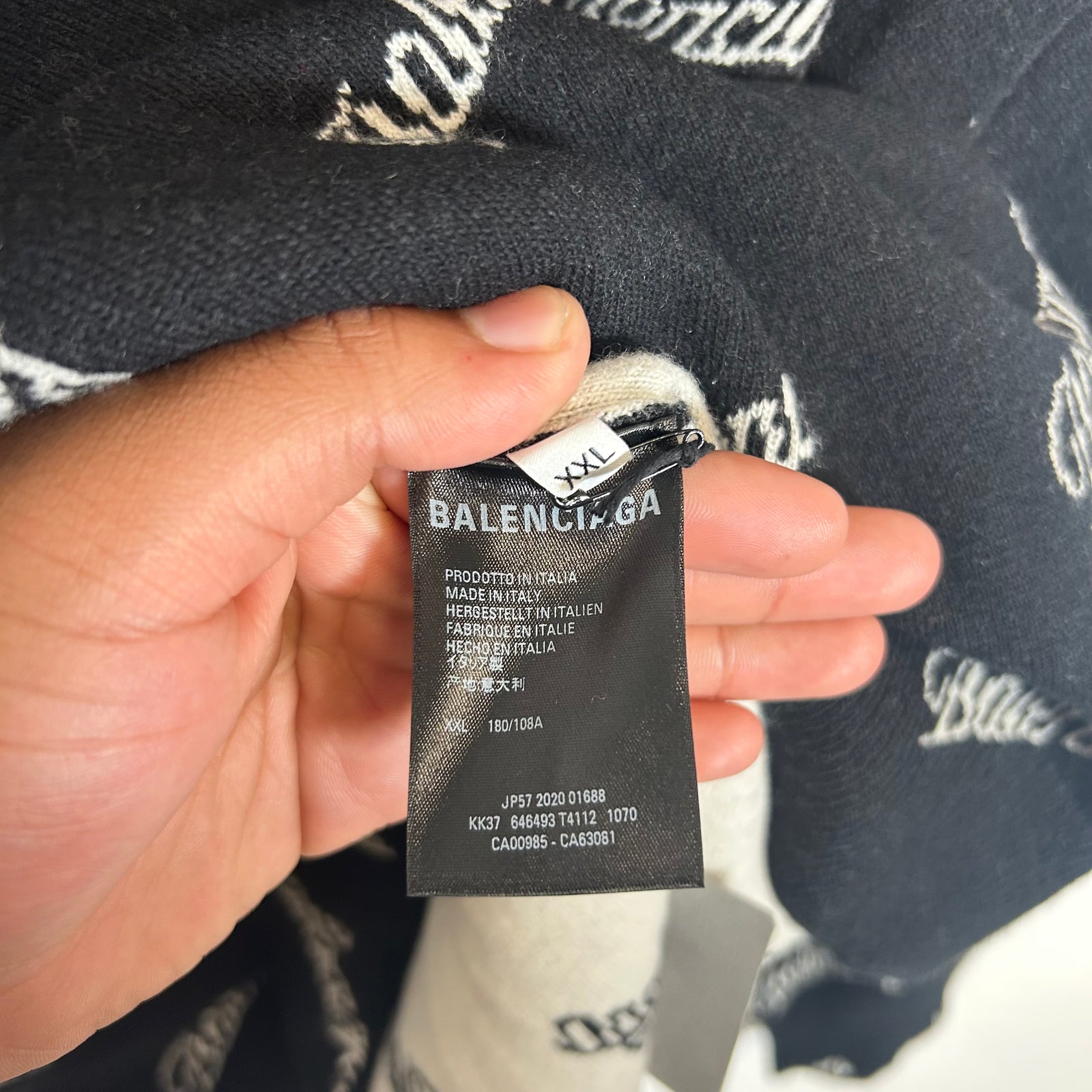 Balenciaga Black Wool Script Logo Sweater Size XXL