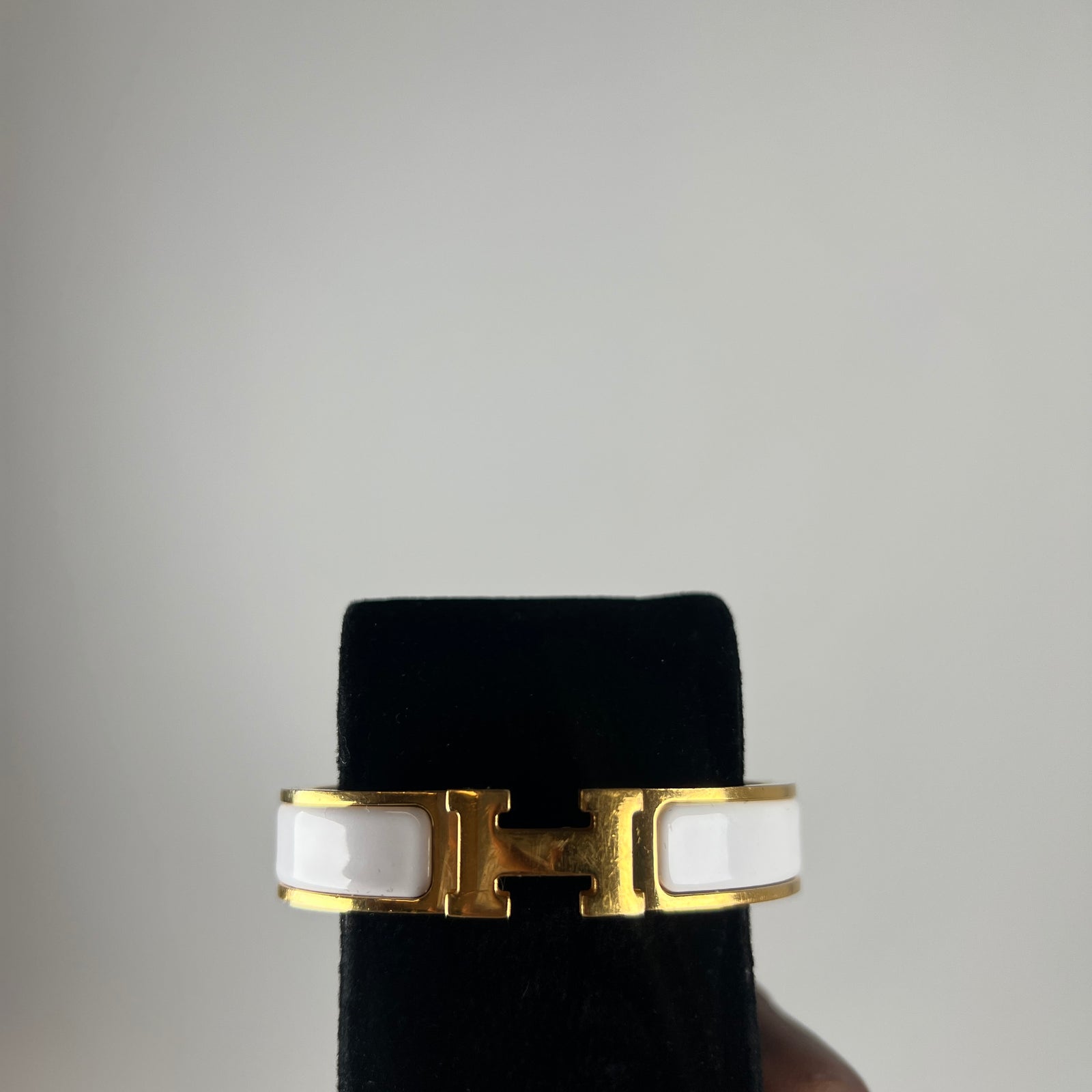 Hermes White Gold Clic H Bracelet