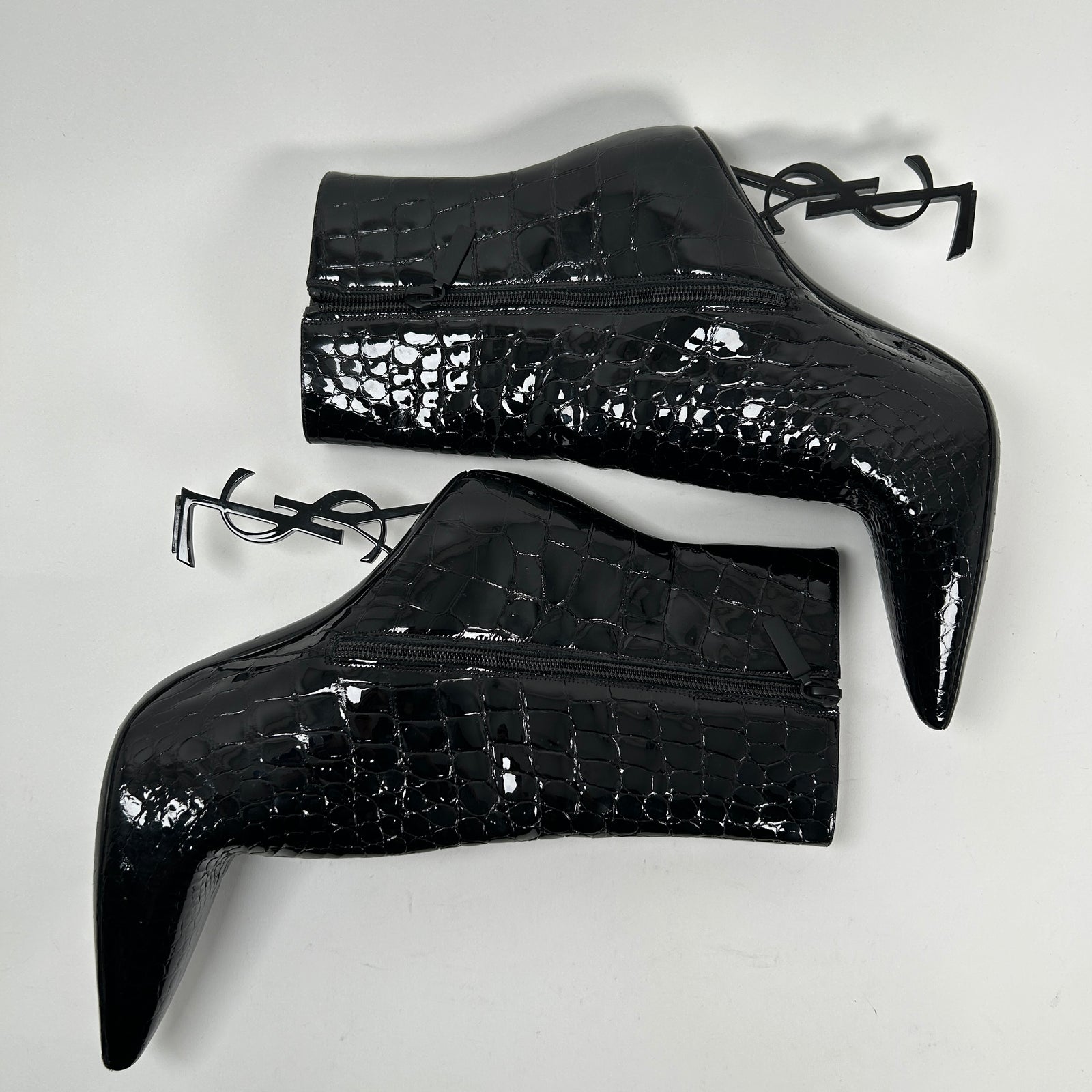 Saint Laurent Black Croc Embossed 'Opyum' Ankle Boot Size 40