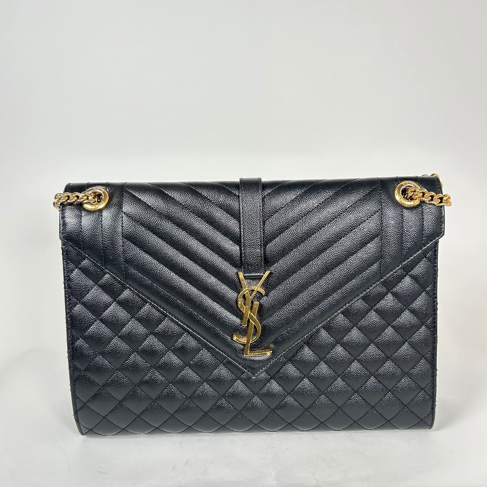 Saint Laurent Black Quilted Grain De Poudre Medium Envelope Bag