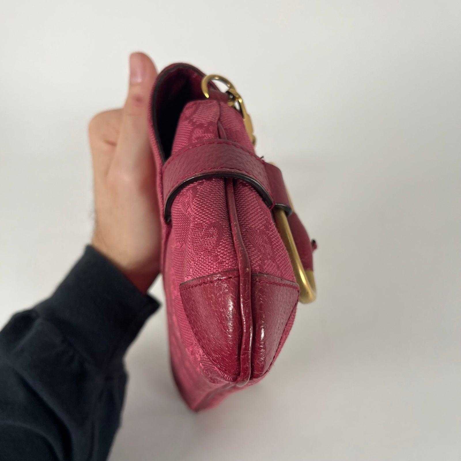 Gucci Guccissima Pink Canvas Horsebit Chain Clutch
