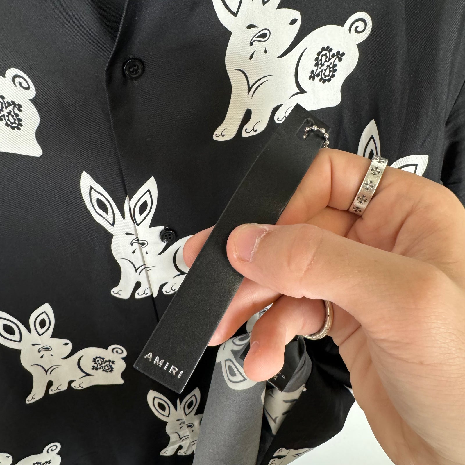 Amiri Black Allover Rabbit Bowling Shirt Size XL