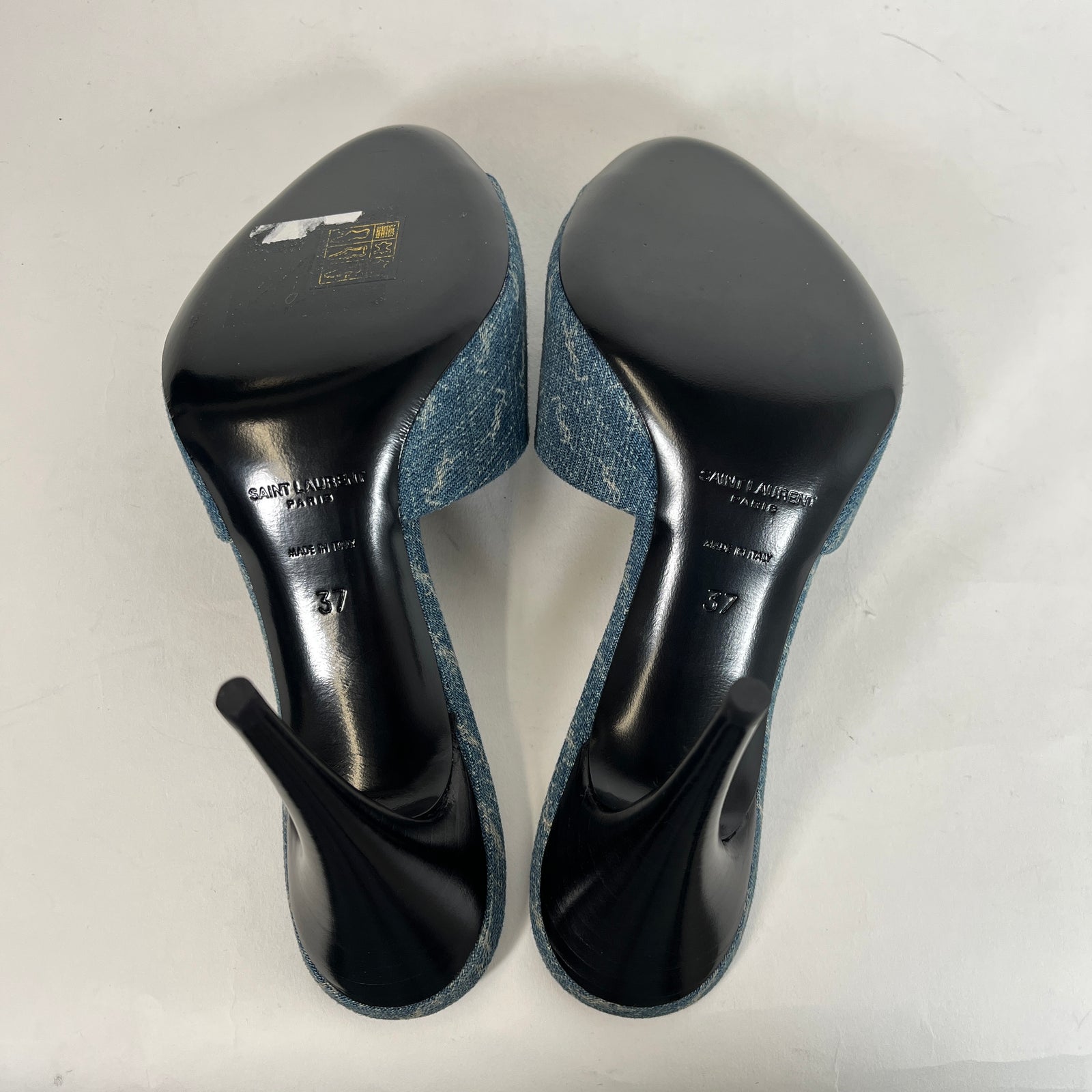 Saint Laurent La 16 Denim Logo Heels Size 37