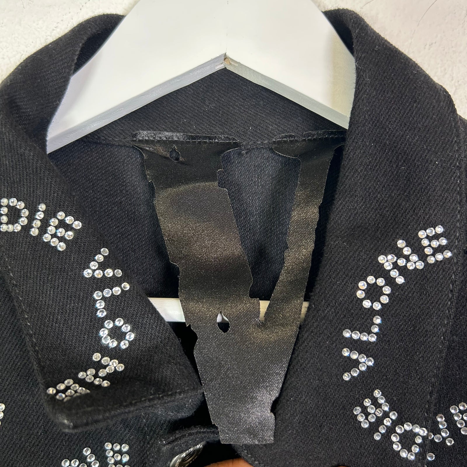 Vlone Black Rhinestone "Live Vlone Die Vlone" Jean Jacket Size L