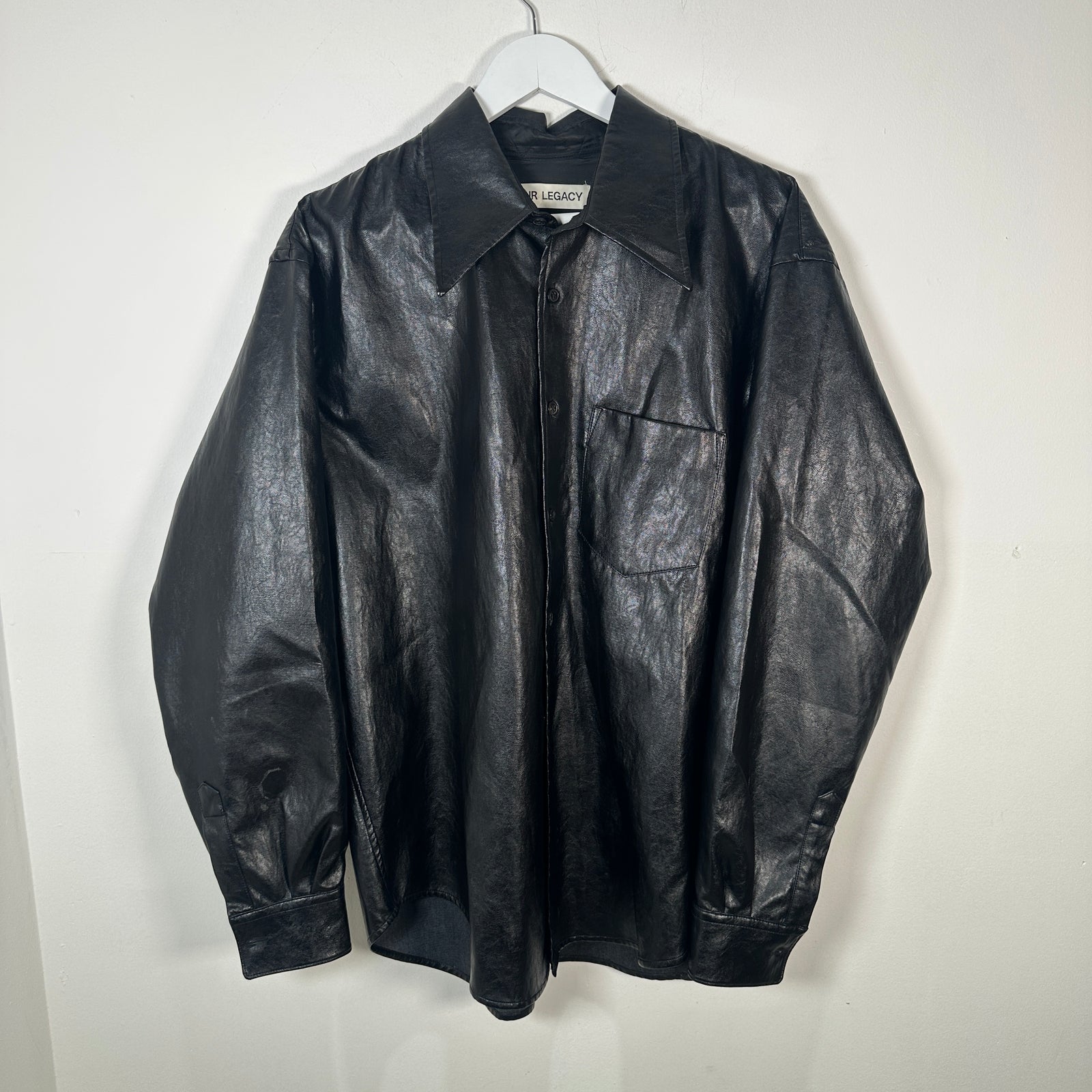 Our Legacy Black Faux Leather Button-Up Shirt Size L