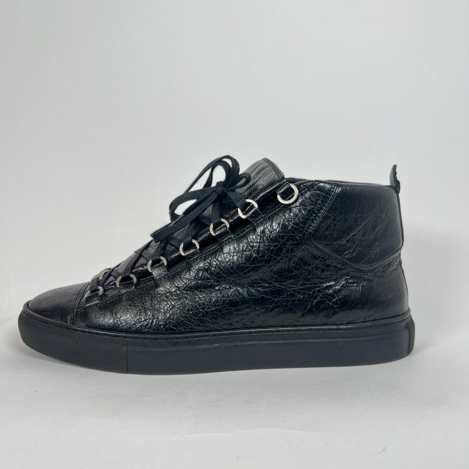 Balenciaga Black Leather Arena High Tops Size 43