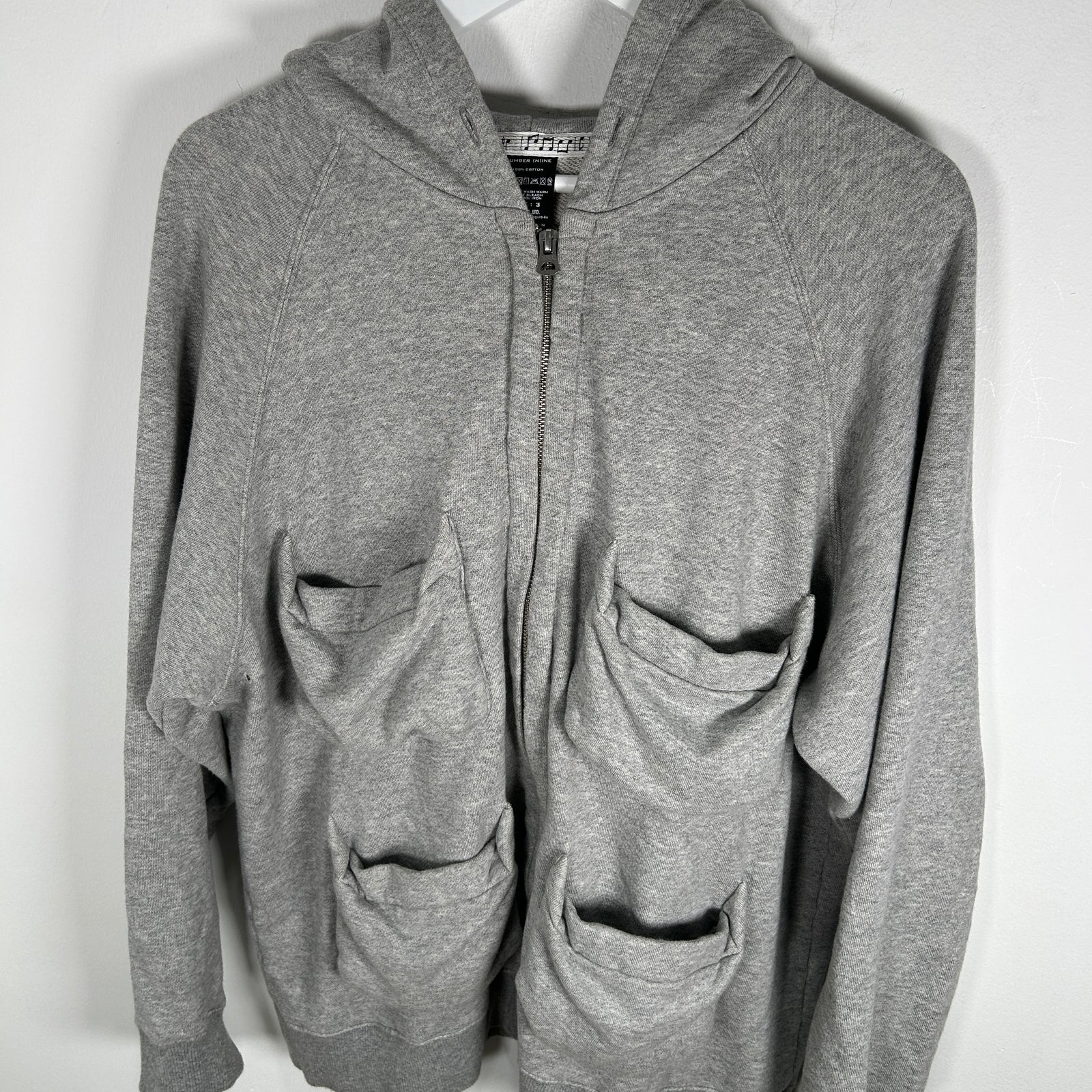 Number (N)ine 4 Pocket Grey Zip Up Hoodie Size 3
